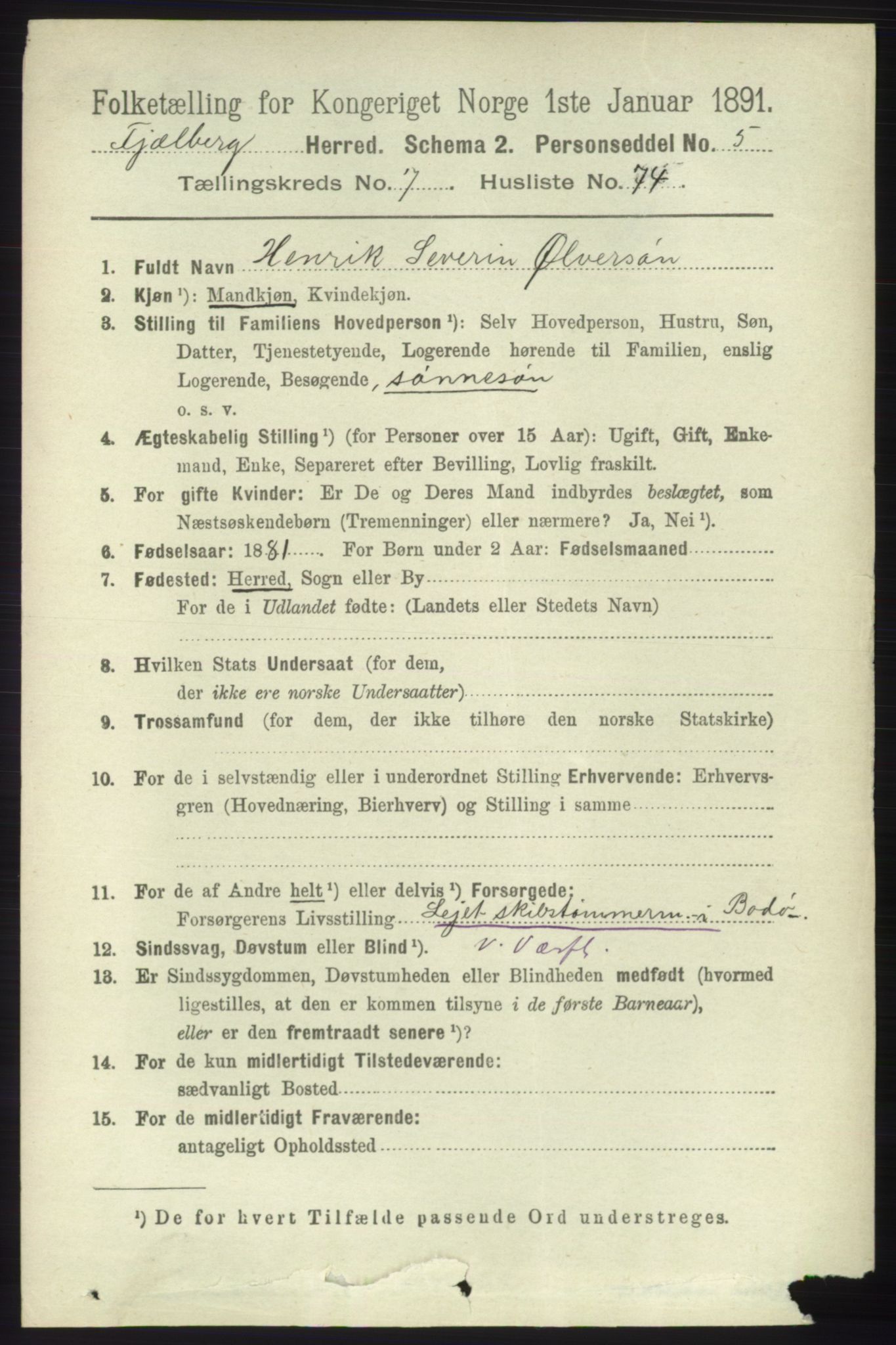 RA, 1891 census for 1213 Fjelberg, 1891, p. 2867