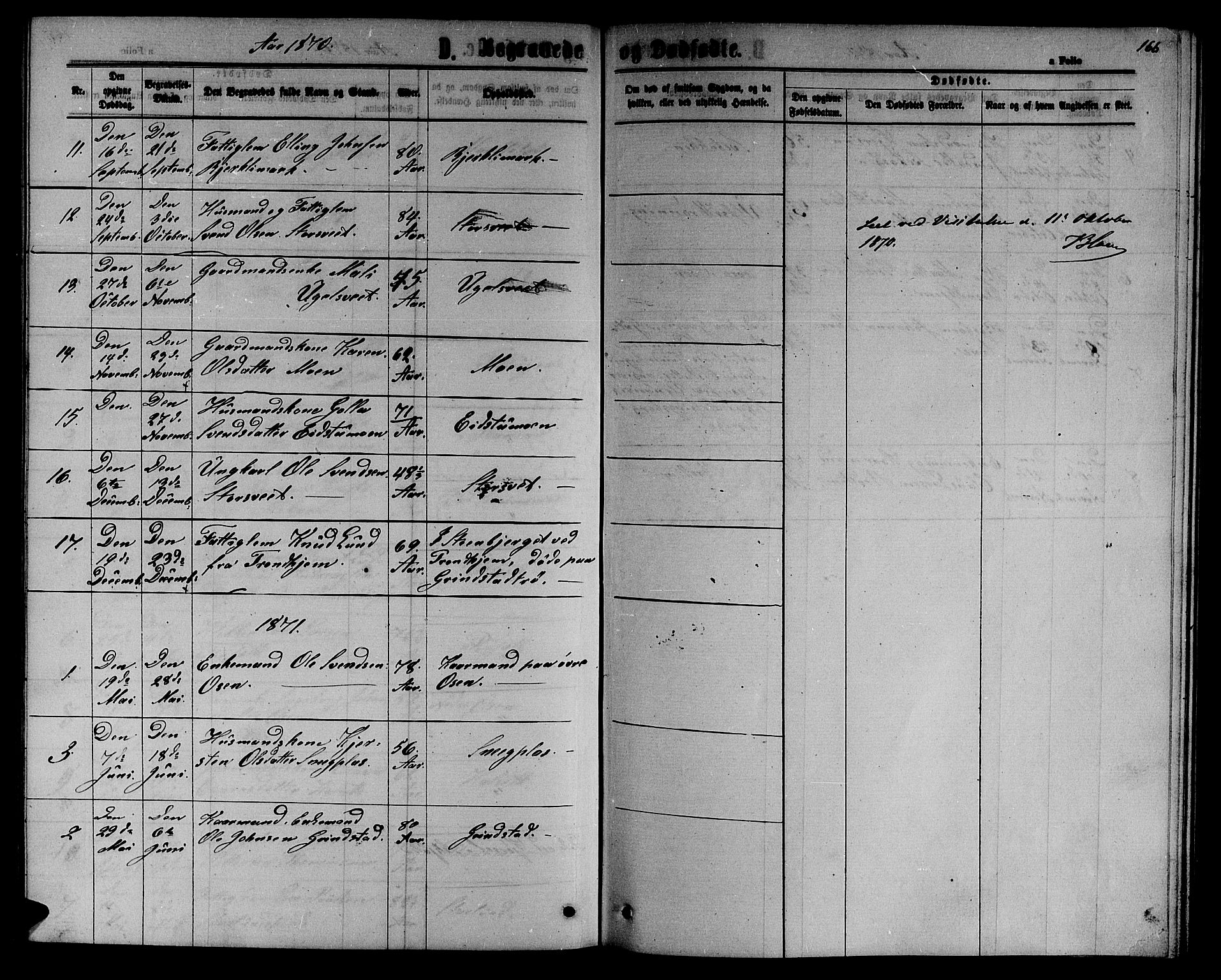 Ministerialprotokoller, klokkerbøker og fødselsregistre - Sør-Trøndelag, SAT/A-1456/618/L0451: Parish register (copy) no. 618C02, 1865-1883, p. 166