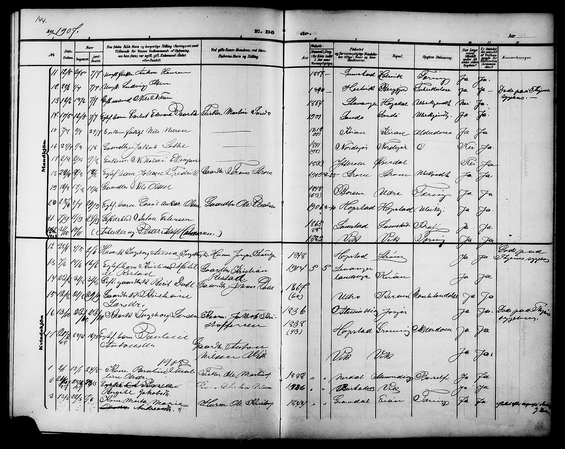 Ministerialprotokoller, klokkerbøker og fødselsregistre - Sør-Trøndelag, SAT/A-1456/657/L0717: Parish register (copy) no. 657C04, 1904-1923, p. 144