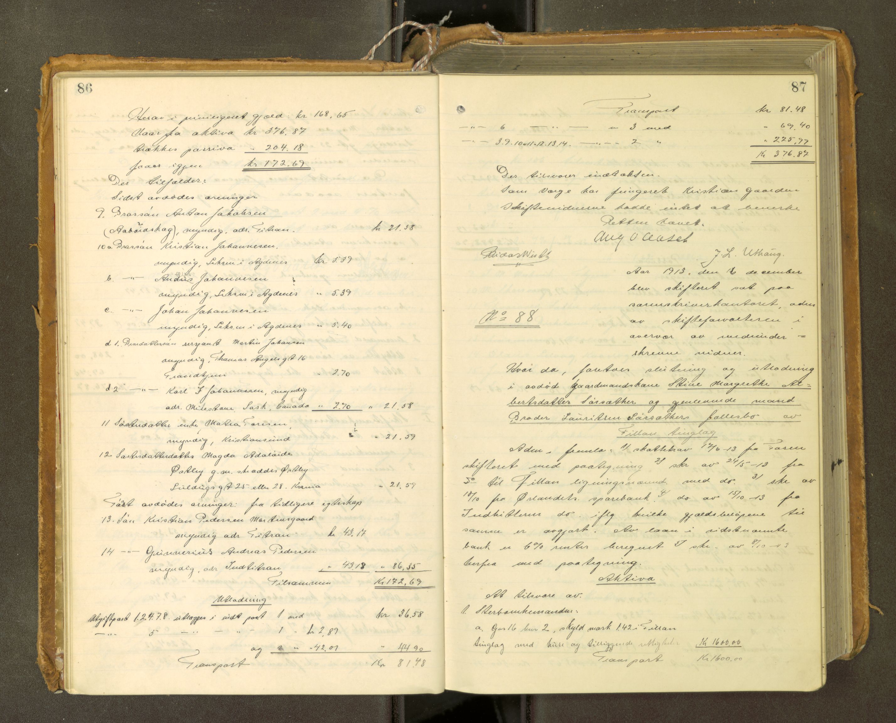 Fosen sorenskriveri, AV/SAT-A-1107/1/3/3A/L0031: Skifteutlodningsprotokoll nr. 10, 1913-1919, p. 86-87