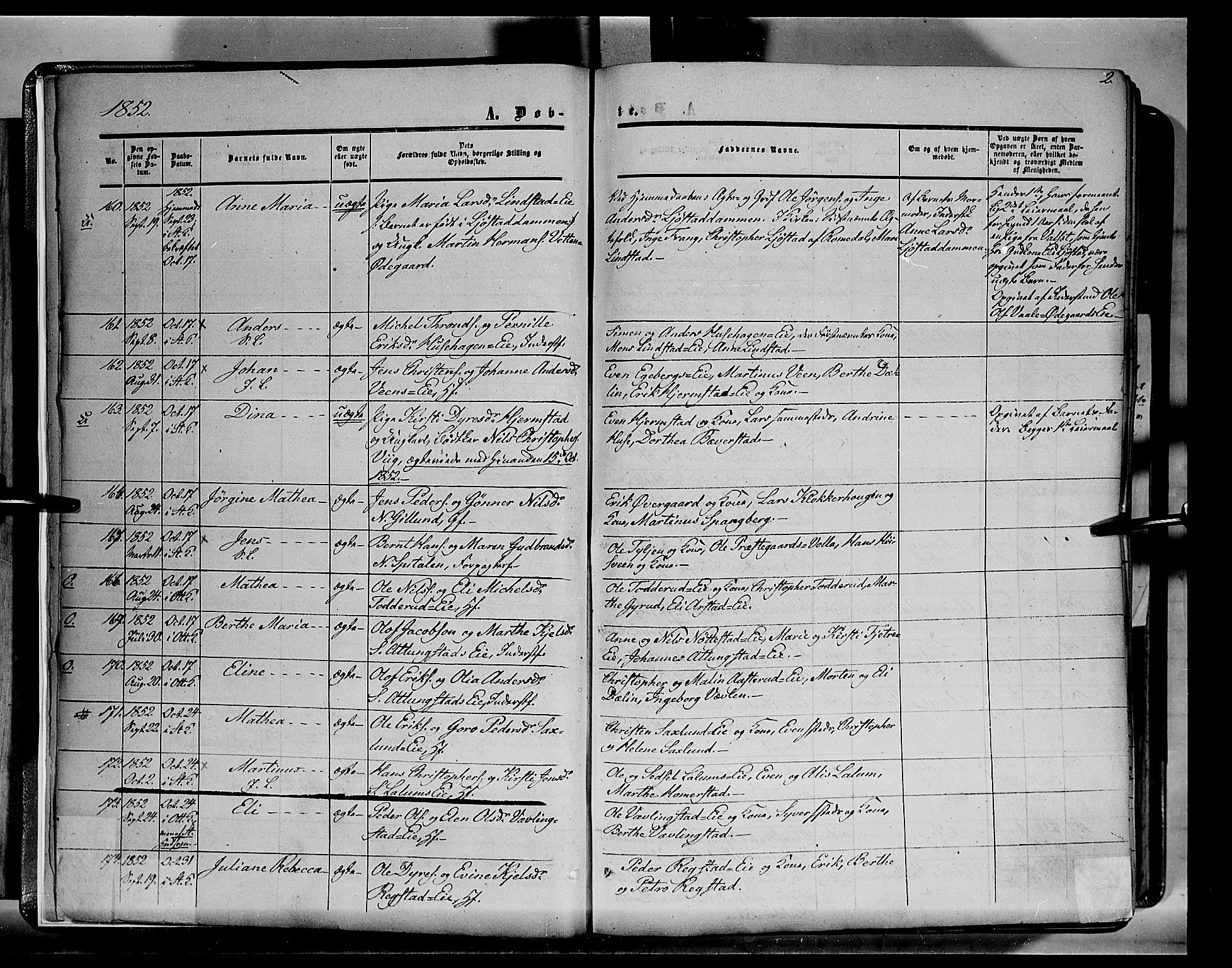 Stange prestekontor, SAH/PREST-002/K/L0012: Parish register (official) no. 12, 1852-1862, p. 2
