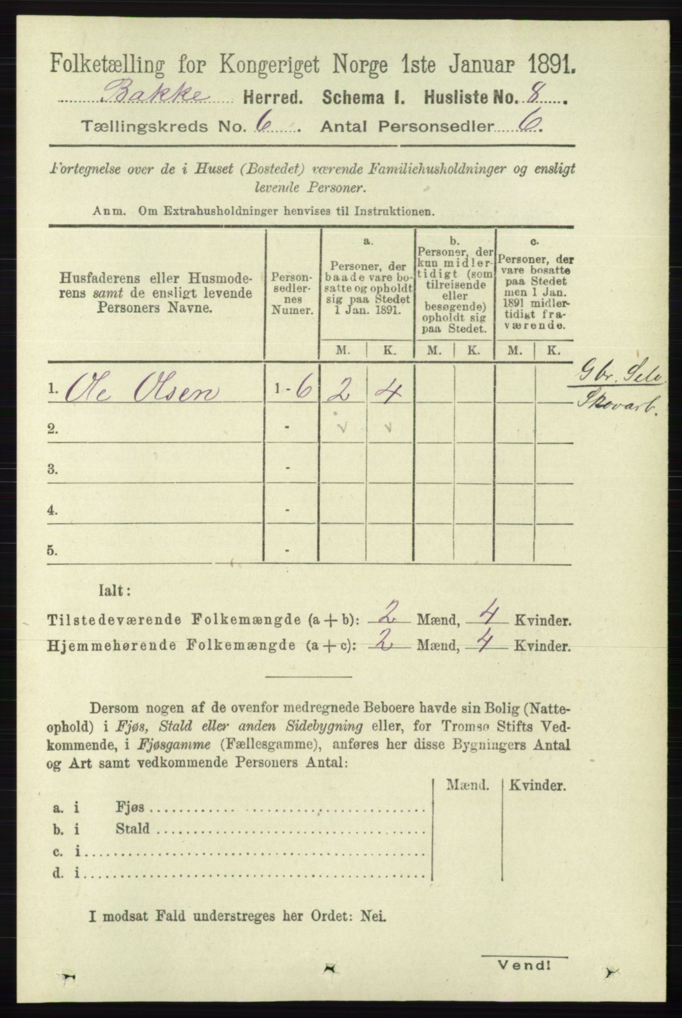 RA, 1891 census for 1045 Bakke, 1891, p. 1156