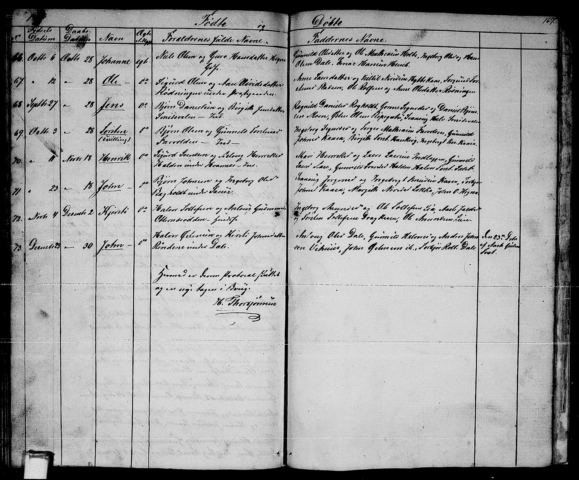 Sauherad kirkebøker, AV/SAKO-A-298/G/Ga/L0002: Parish register (copy) no. I 2, 1842-1866, p. 167