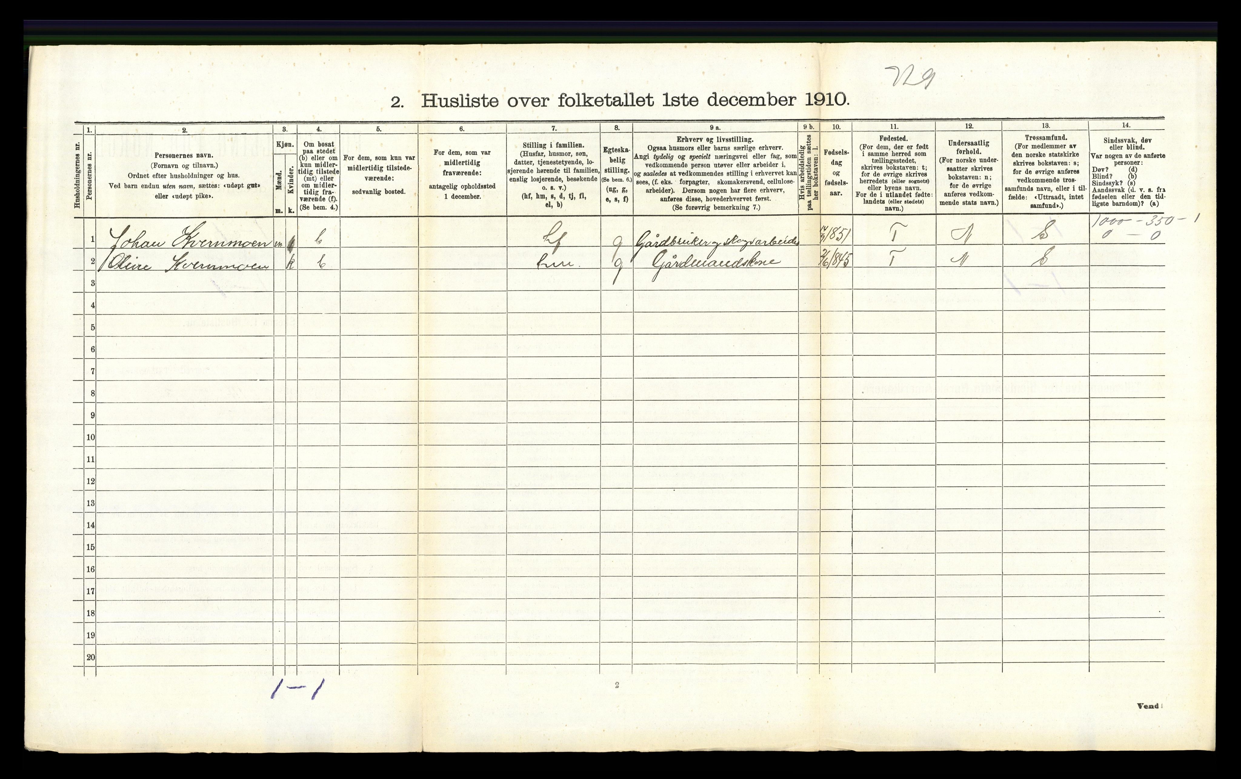 RA, 1910 census for Våler, 1910, p. 310