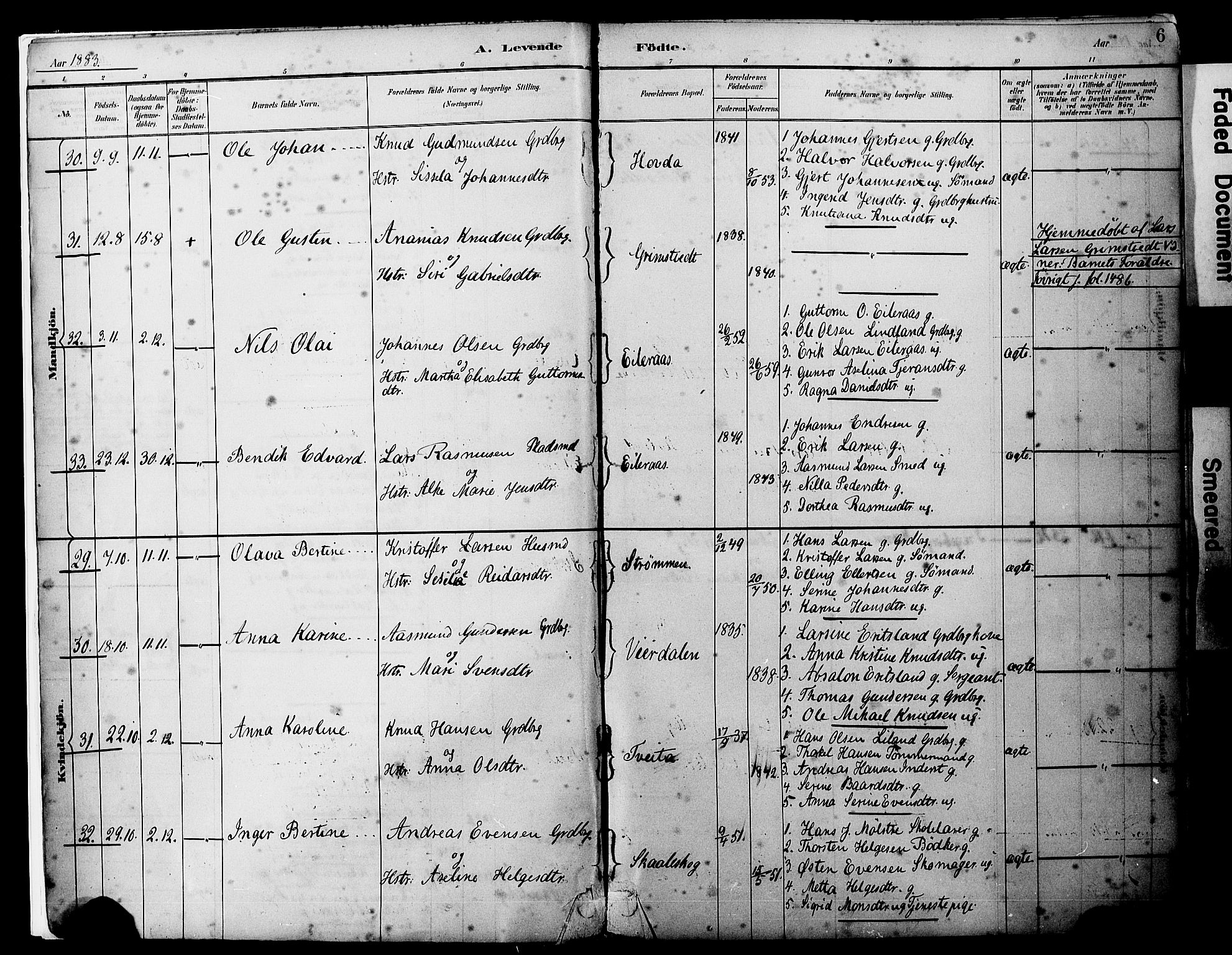 Sveio Sokneprestembete, AV/SAB-A-78501/H/Haa: Parish register (official) no. B 2, 1883-1894, p. 6