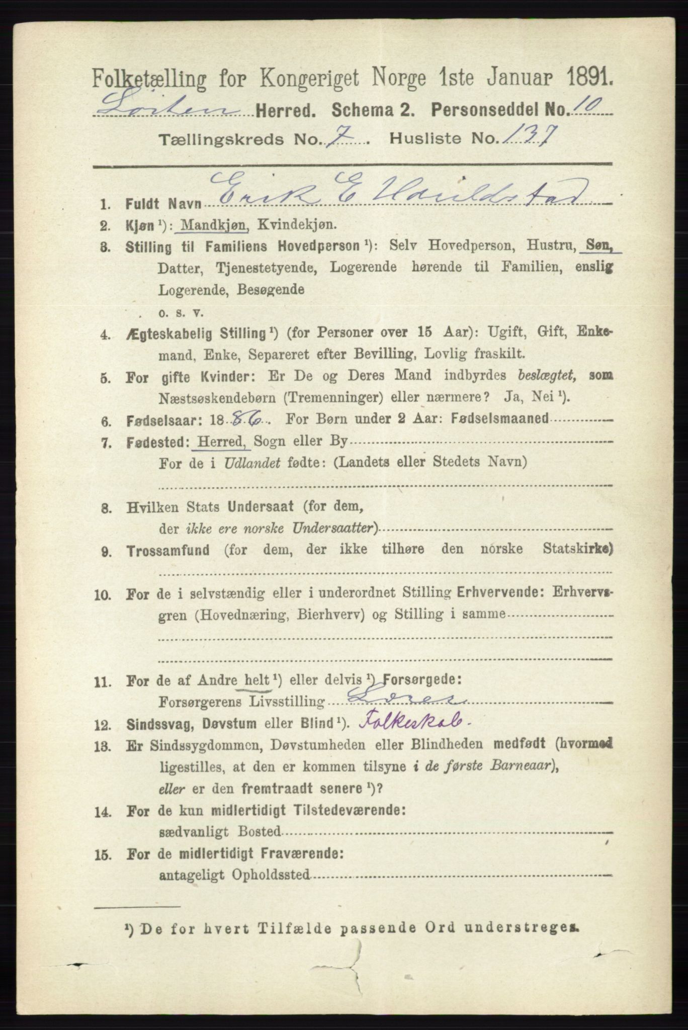 RA, 1891 census for 0415 Løten, 1891, p. 5183