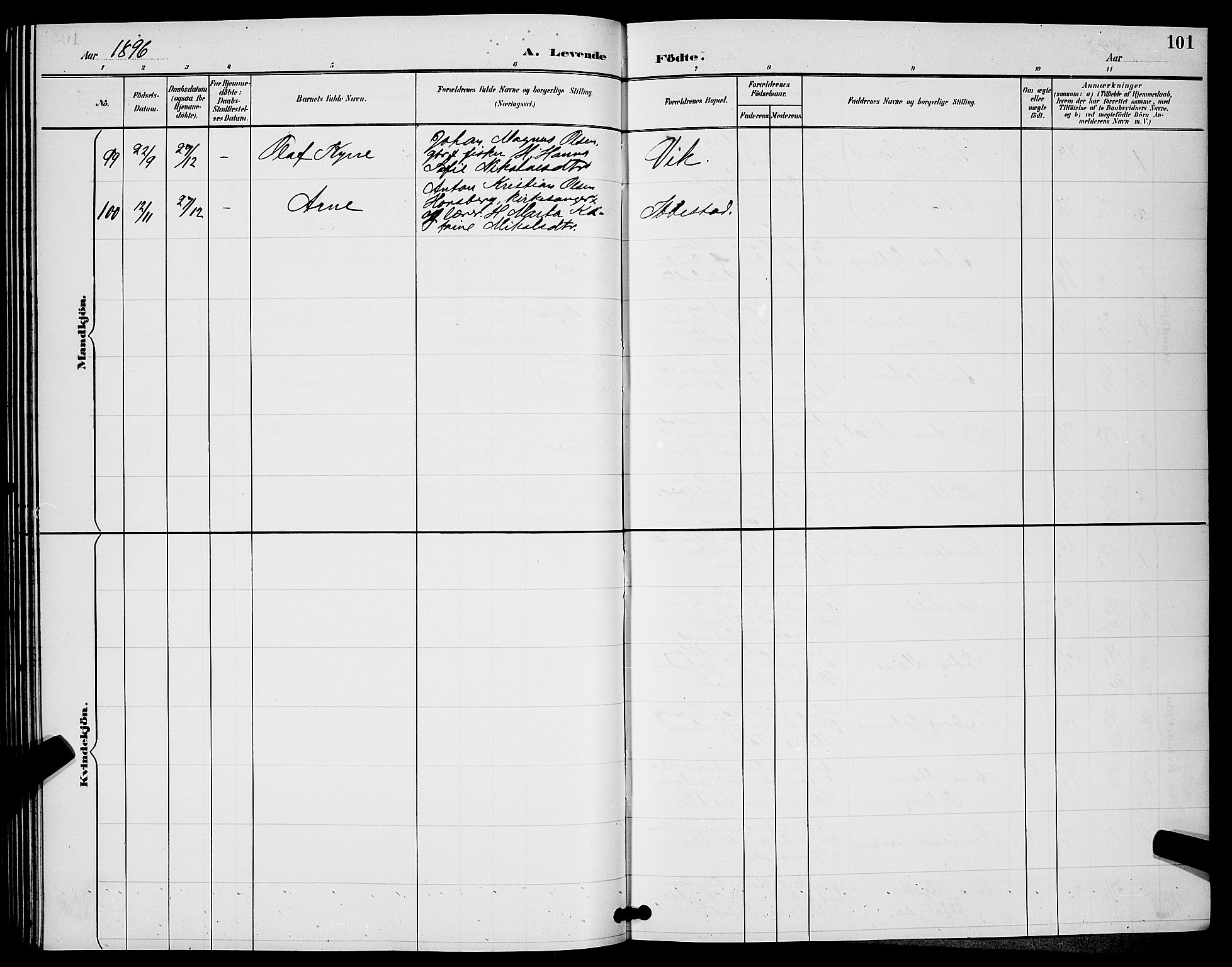 Ibestad sokneprestembete, SATØ/S-0077/H/Ha/Hab/L0008klokker: Parish register (copy) no. 8, 1890-1903, p. 101