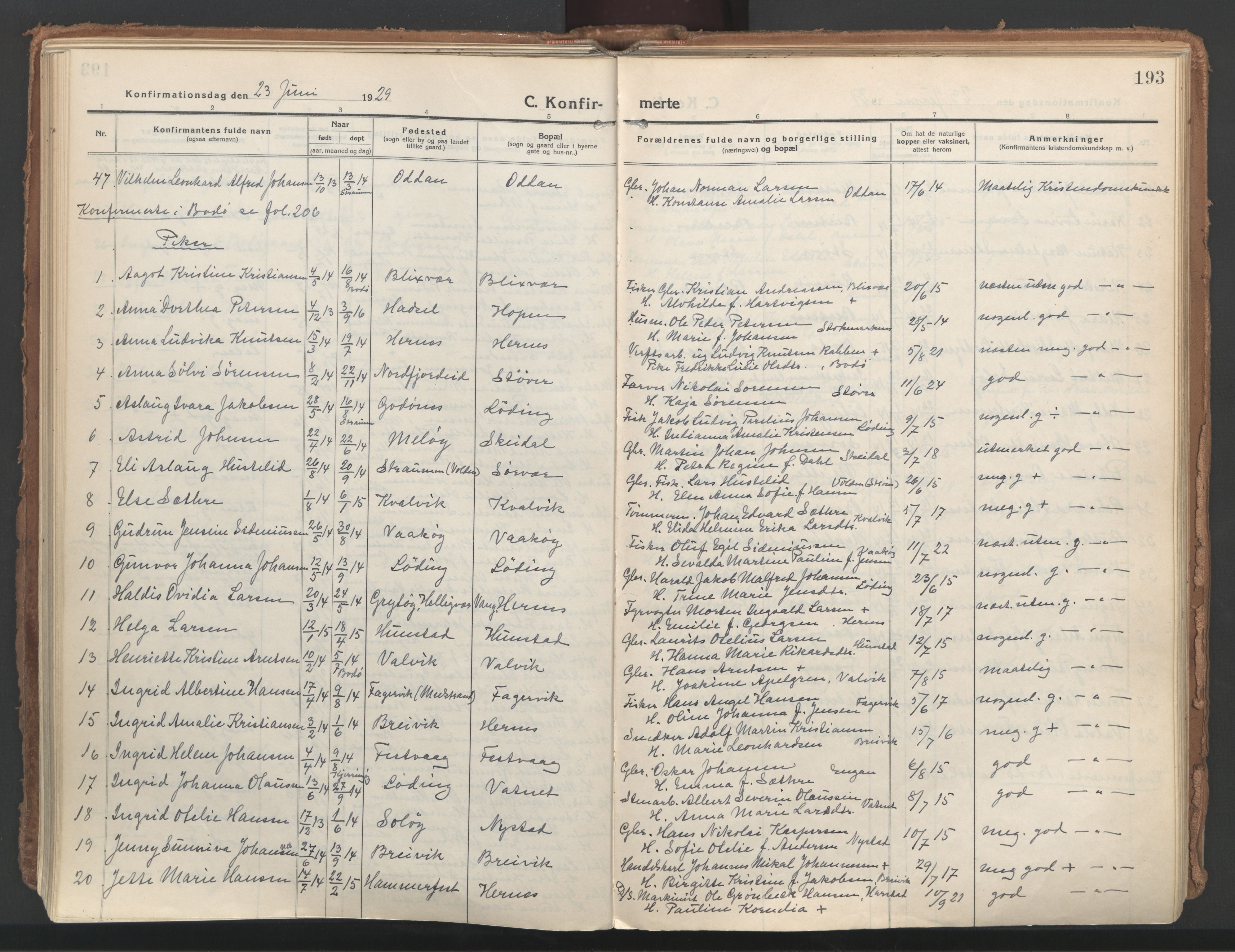 Ministerialprotokoller, klokkerbøker og fødselsregistre - Nordland, SAT/A-1459/802/L0060: Parish register (official) no. 802A07, 1916-1933, p. 193