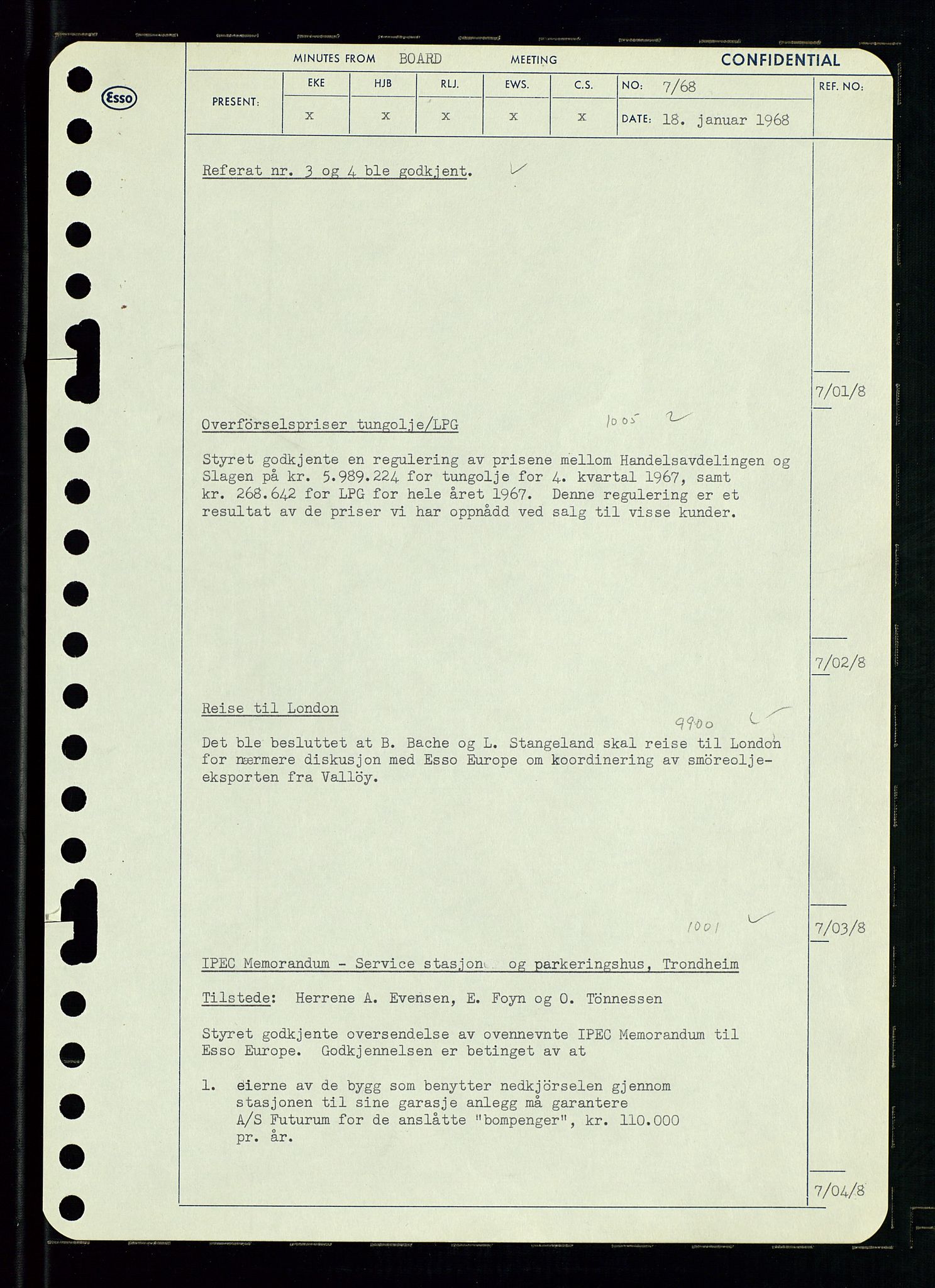 Pa 0982 - Esso Norge A/S, AV/SAST-A-100448/A/Aa/L0002/0004: Den administrerende direksjon Board minutes (styrereferater) / Den administrerende direksjon Board minutes (styrereferater), 1968, p. 11