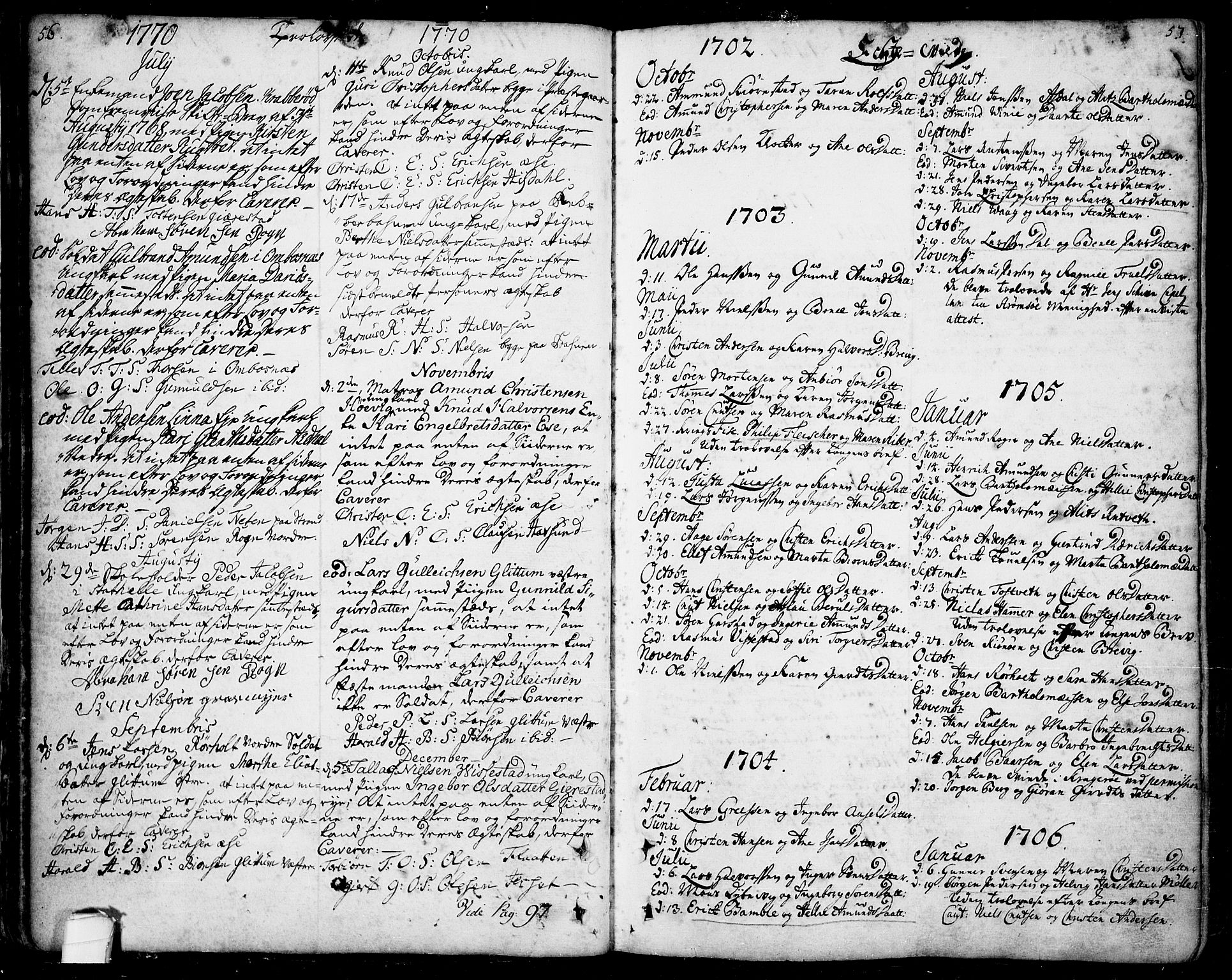 Bamble kirkebøker, SAKO/A-253/F/Fa/L0001: Parish register (official) no. I 1, 1702-1774, p. 56-57