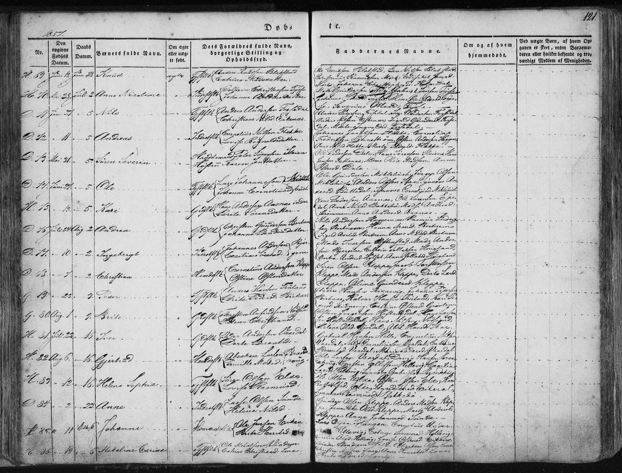 Fjaler sokneprestembete, AV/SAB-A-79801/H/Haa/Haaa/L0006: Parish register (official) no. A 6, 1835-1884, p. 121