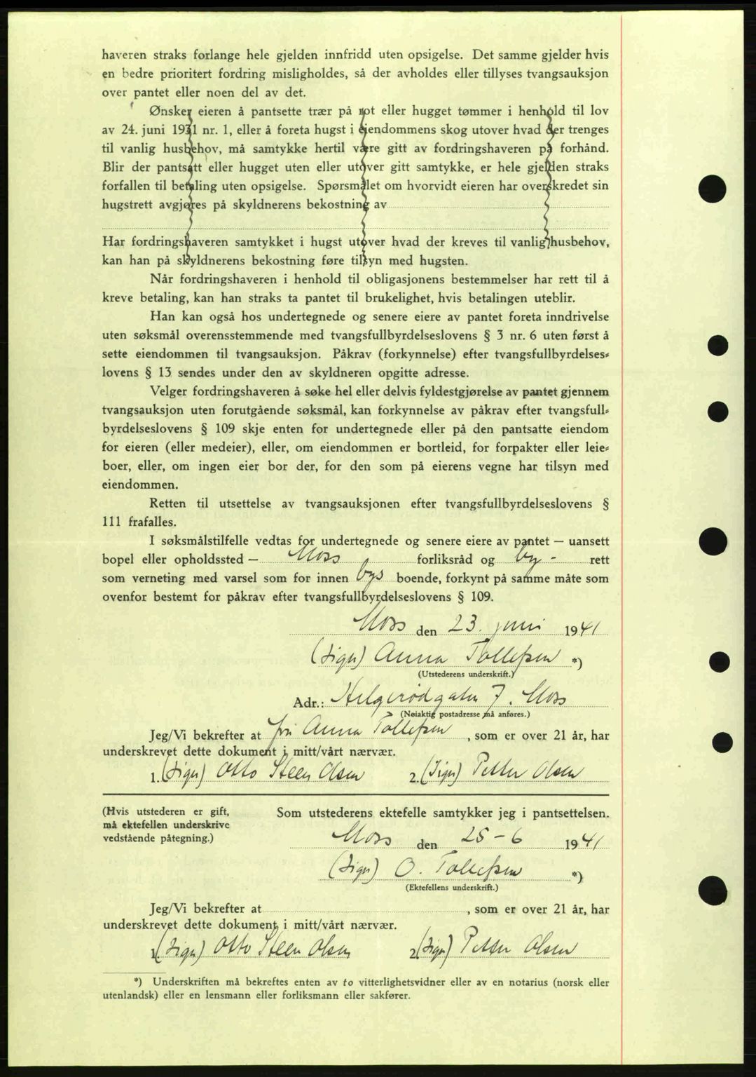 Moss sorenskriveri, AV/SAO-A-10168: Mortgage book no. B10, 1940-1941, Diary no: : 1185/1941