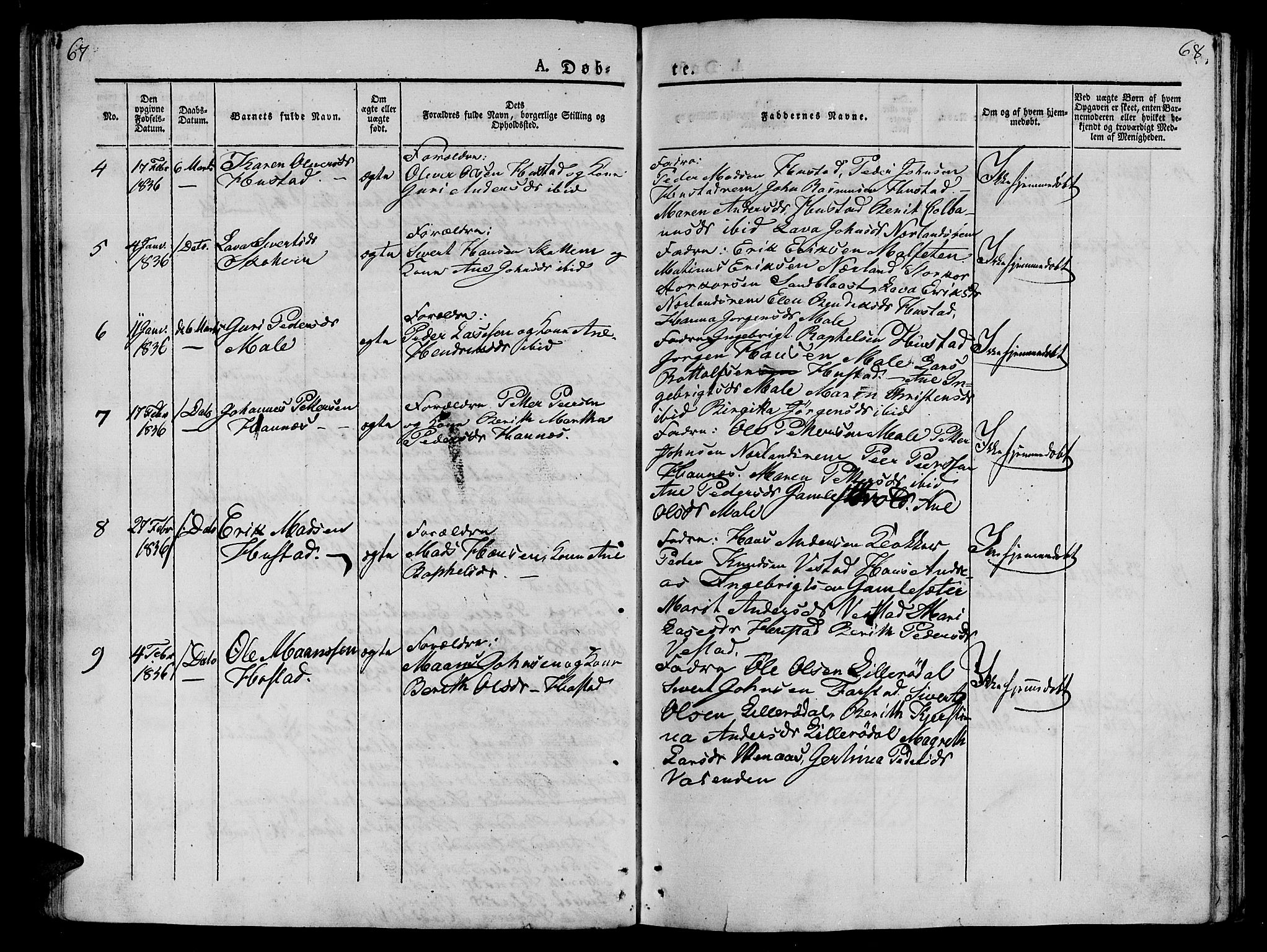 Ministerialprotokoller, klokkerbøker og fødselsregistre - Møre og Romsdal, AV/SAT-A-1454/566/L0765: Parish register (official) no. 566A04, 1829-1841, p. 67-68