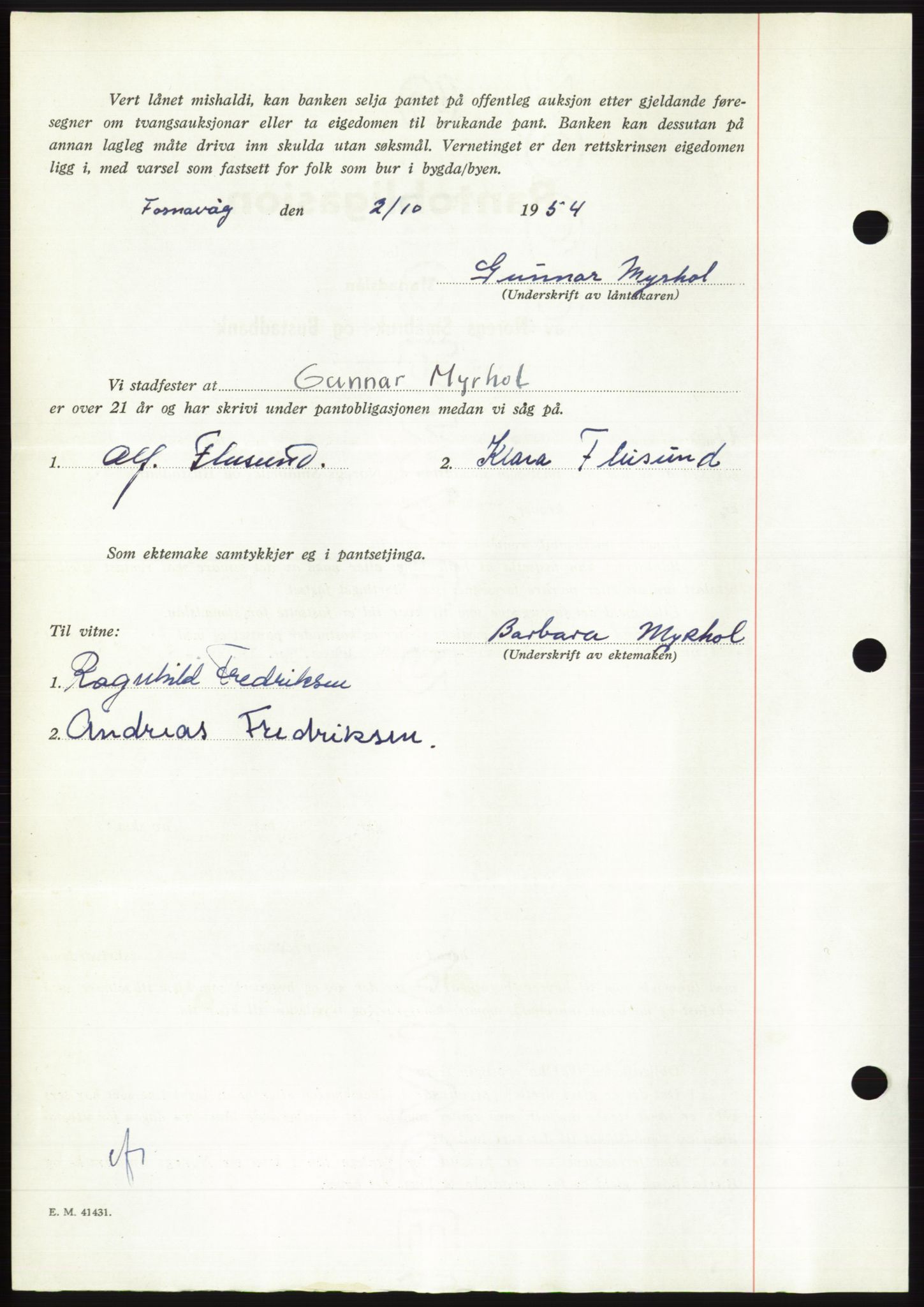 Søre Sunnmøre sorenskriveri, AV/SAT-A-4122/1/2/2C/L0126: Mortgage book no. 14B, 1954-1955, Diary no: : 2637/1954