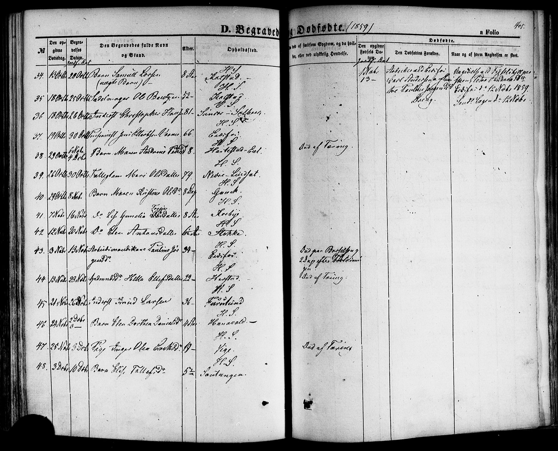 Hof kirkebøker, AV/SAKO-A-64/F/Fa/L0006: Parish register (official) no. I 6, 1851-1877, p. 405