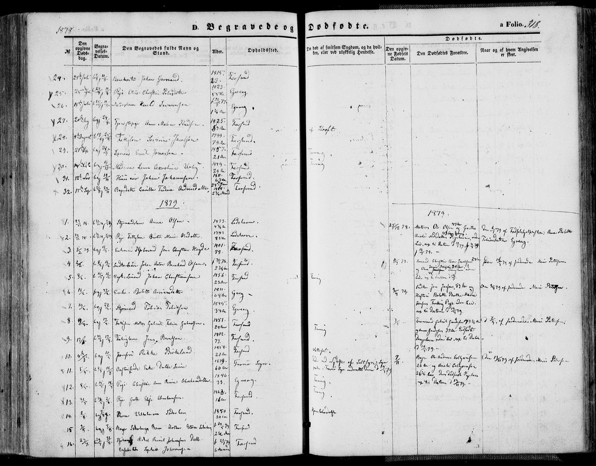 Farsund sokneprestkontor, SAK/1111-0009/F/Fa/L0005: Parish register (official) no. A 5, 1863-1886, p. 318