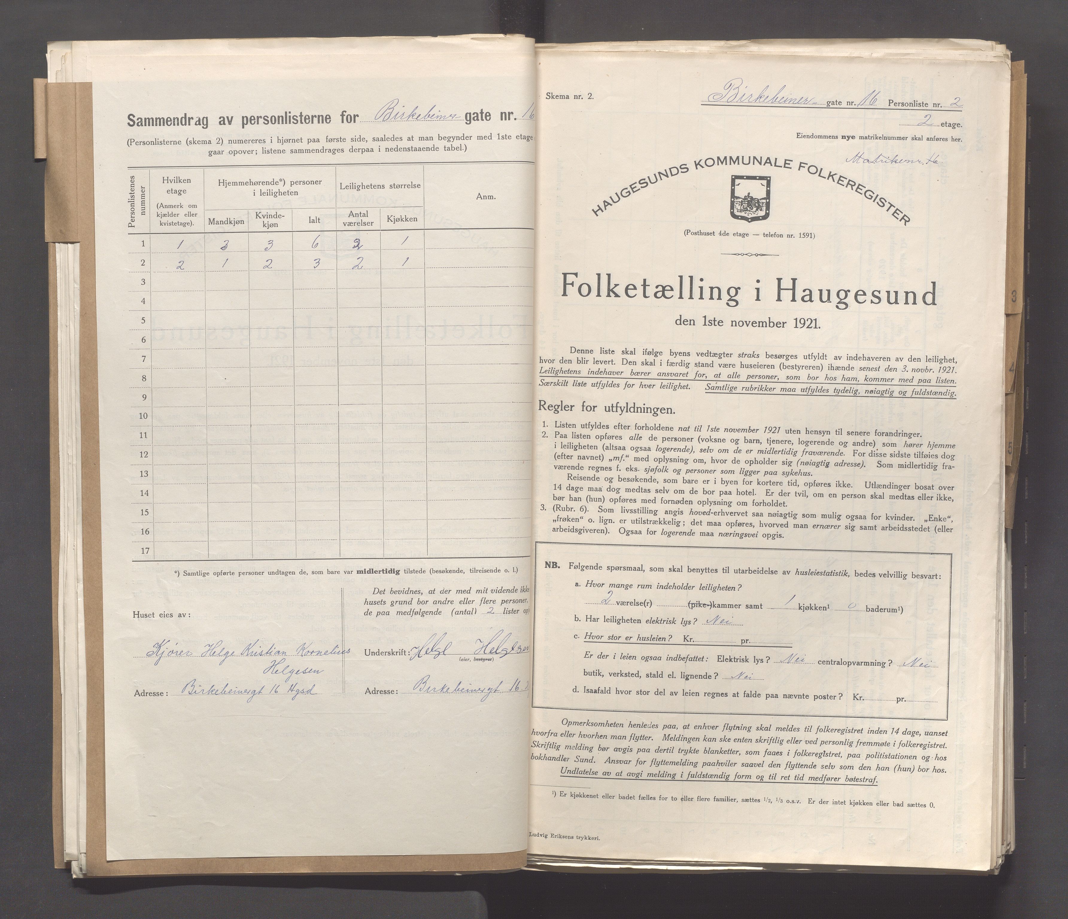 IKAR, Local census 1.11.1921 for Haugesund, 1921, p. 122