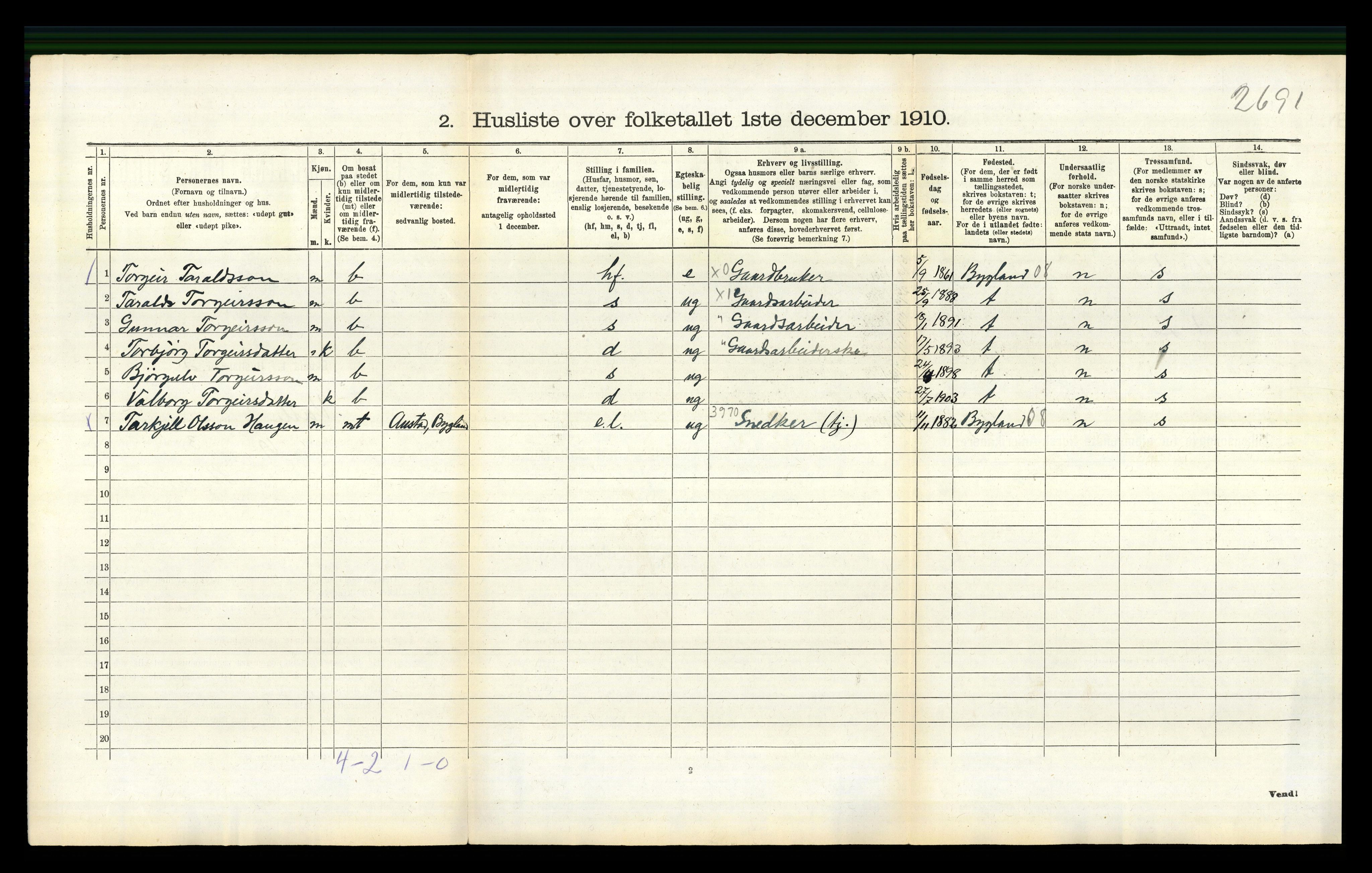 RA, 1910 census for Valle, 1910, p. 602