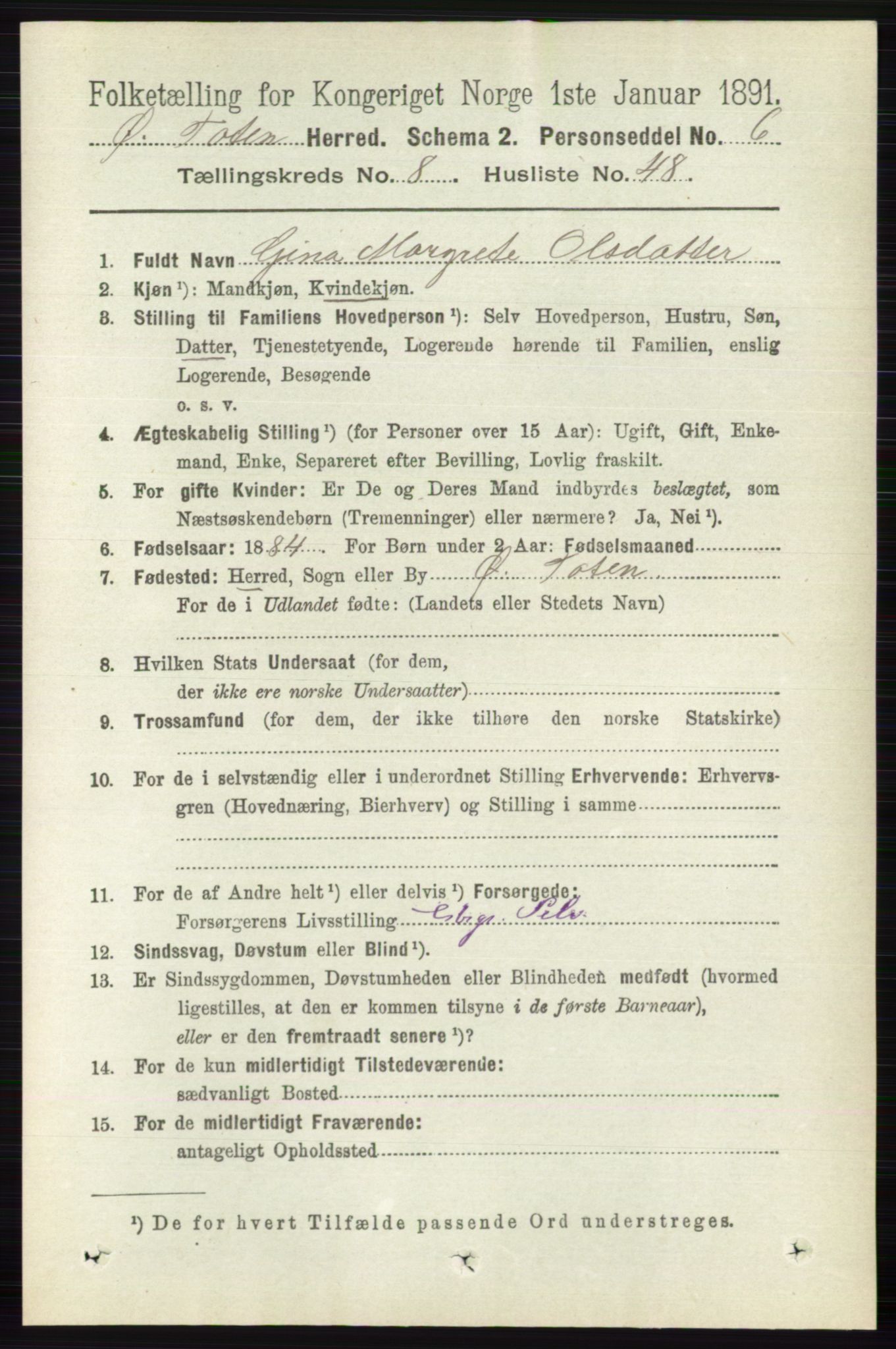 RA, 1891 census for 0528 Østre Toten, 1891, p. 5297