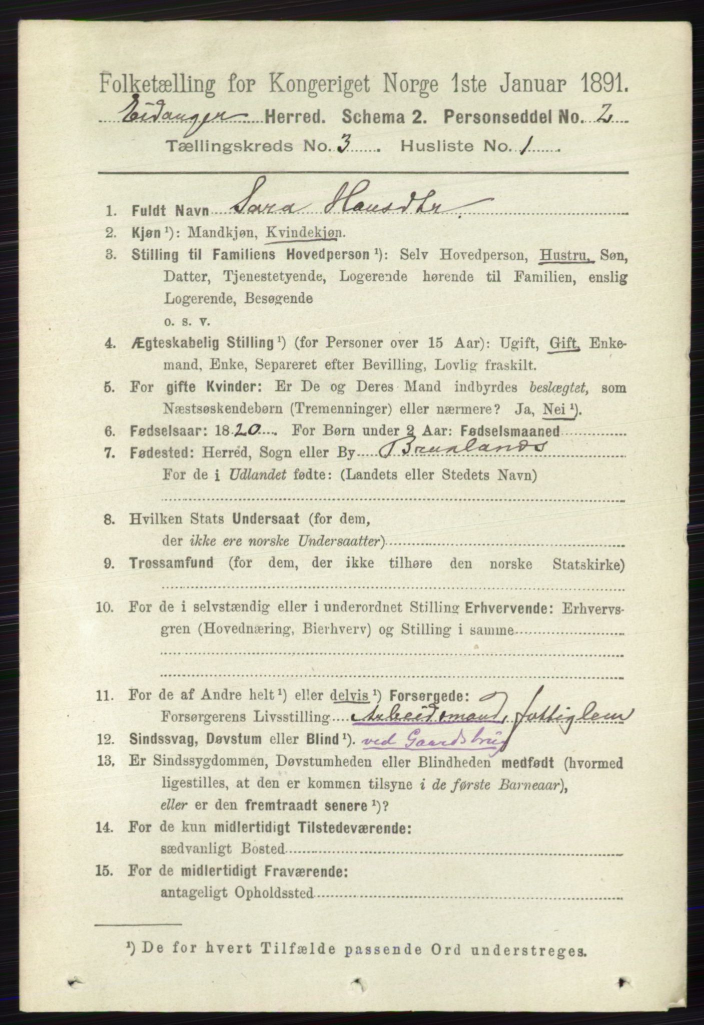 RA, 1891 census for 0813 Eidanger, 1891, p. 1528