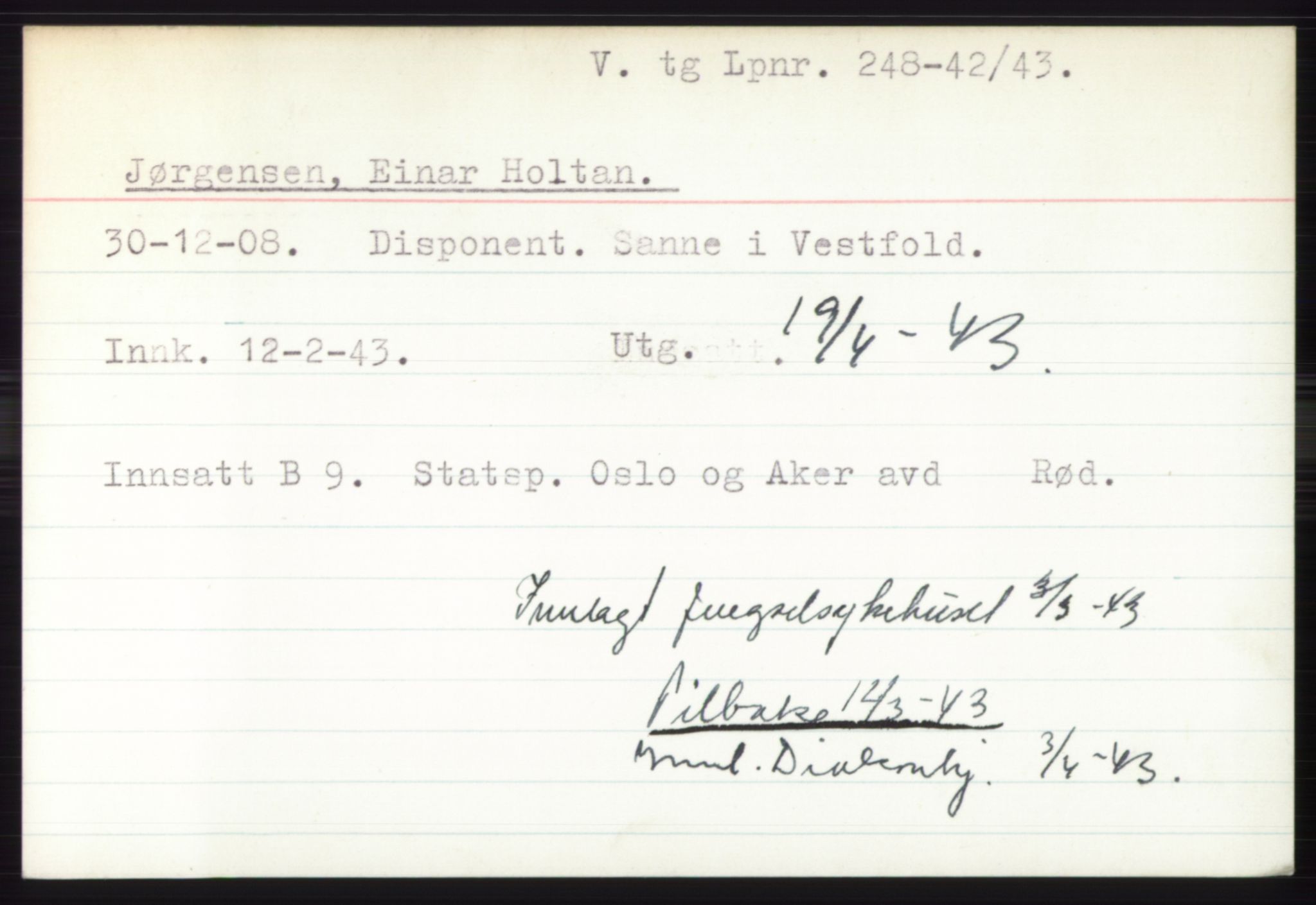 Statspolitiet - Hovedkontoret / Osloavdelingen, AV/RA-S-1329/C/Ck/Cke/L0003: Fangeregister; etternavn G - K, 1941-1945, p. 724