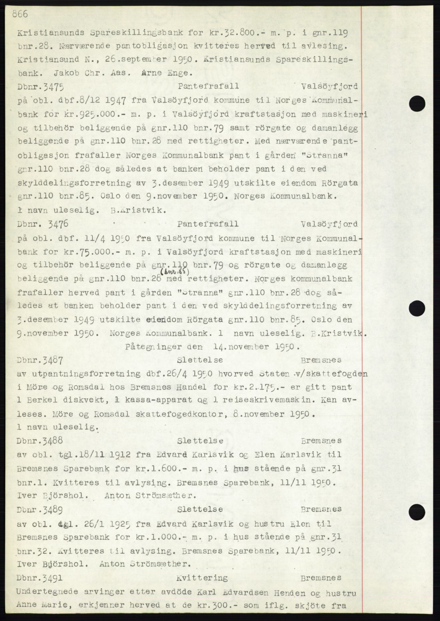 Nordmøre sorenskriveri, AV/SAT-A-4132/1/2/2Ca: Mortgage book no. C82b, 1946-1951, Diary no: : 3475/1950