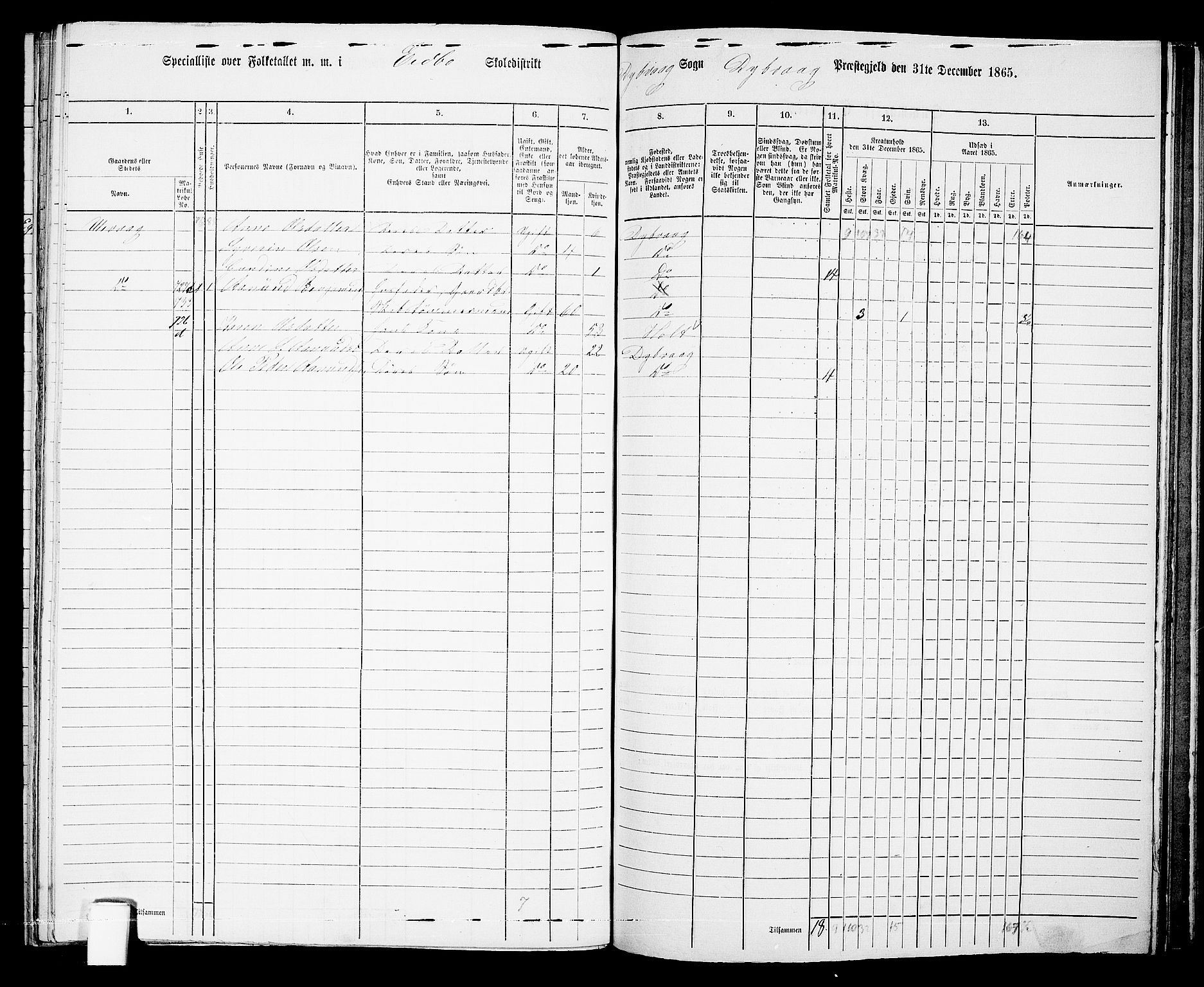 RA, 1865 census for Dypvåg, 1865, p. 123