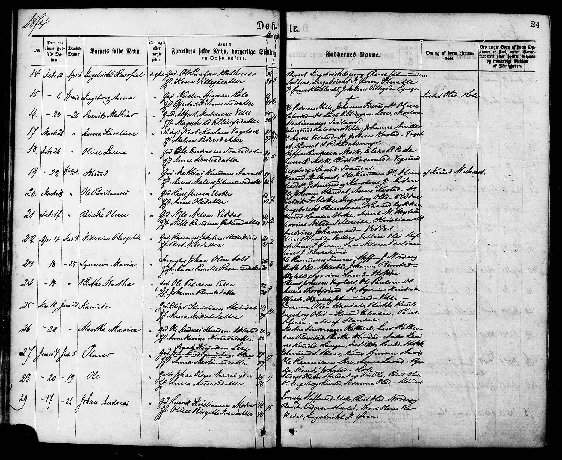 Ministerialprotokoller, klokkerbøker og fødselsregistre - Møre og Romsdal, SAT/A-1454/515/L0210: Parish register (official) no. 515A06, 1868-1885, p. 24