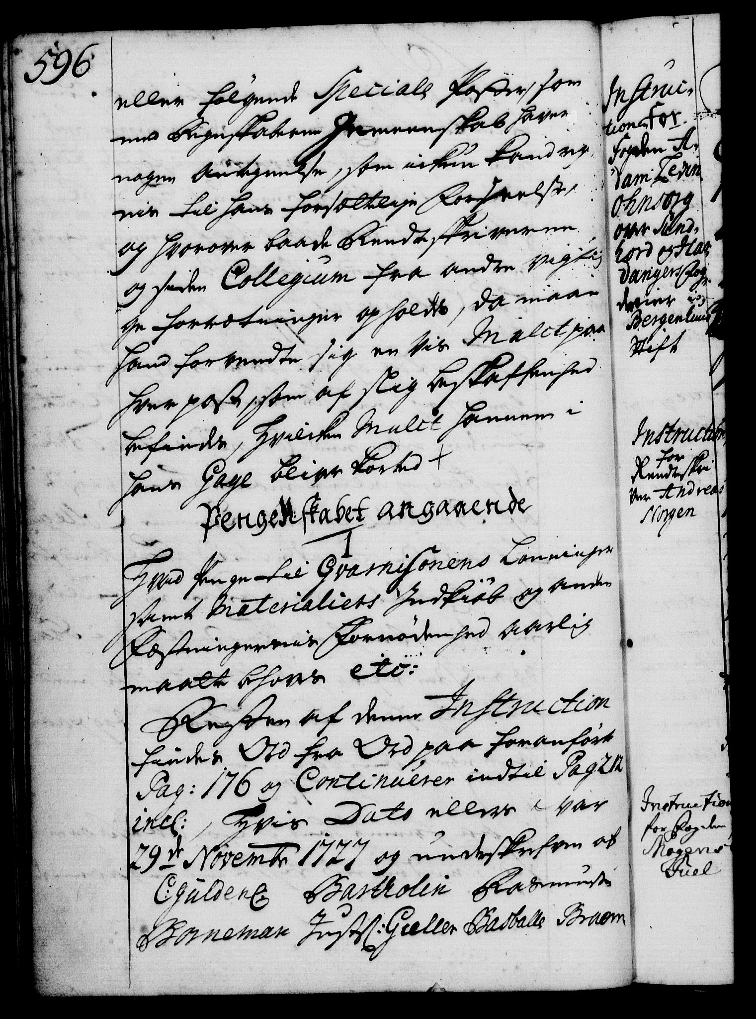 Rentekammeret, Kammerkanselliet, RA/EA-3111/G/Gg/Ggi/L0001: Norsk instruksjonsprotokoll med register (merket RK 53.34), 1720-1729, p. 596