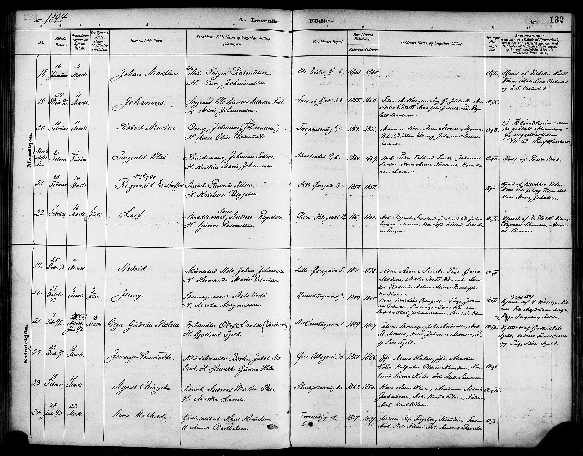 Korskirken sokneprestembete, AV/SAB-A-76101/H/Haa/L0022: Parish register (official) no. B 8, 1889-1899, p. 132