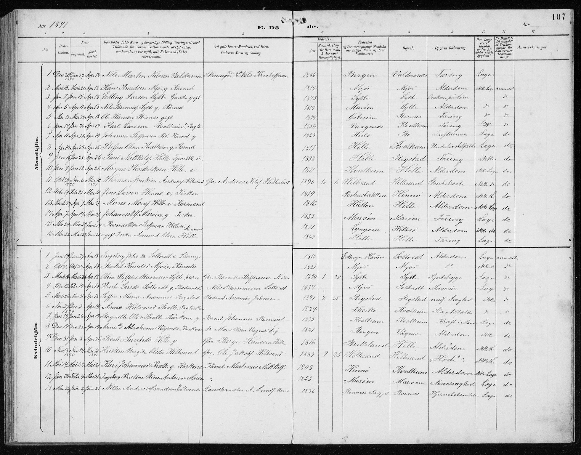 Manger sokneprestembete, SAB/A-76801/H/Hab: Parish register (copy) no. B 3, 1891-1907, p. 107