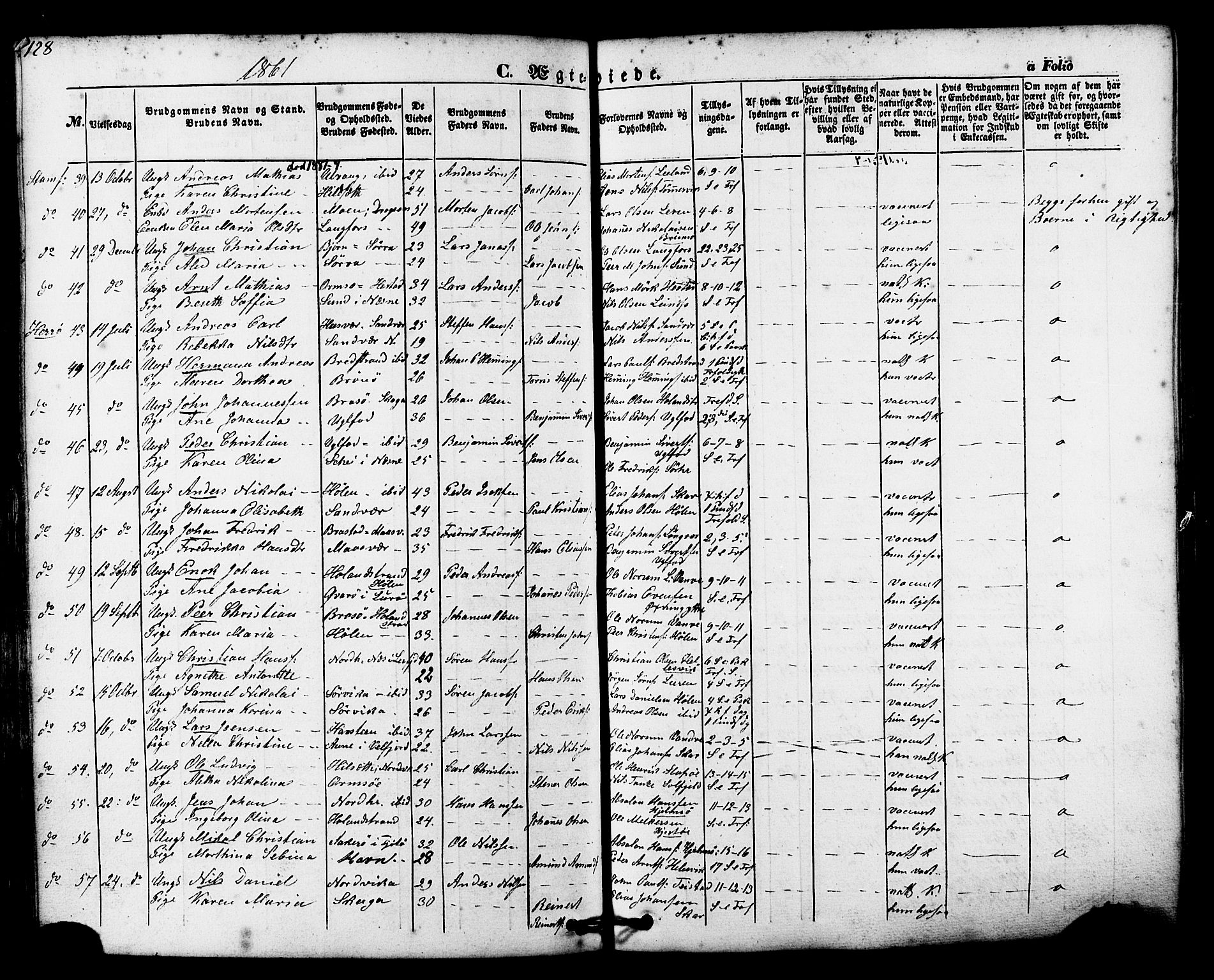 Ministerialprotokoller, klokkerbøker og fødselsregistre - Nordland, AV/SAT-A-1459/830/L0448: Parish register (official) no. 830A12, 1855-1878, p. 128