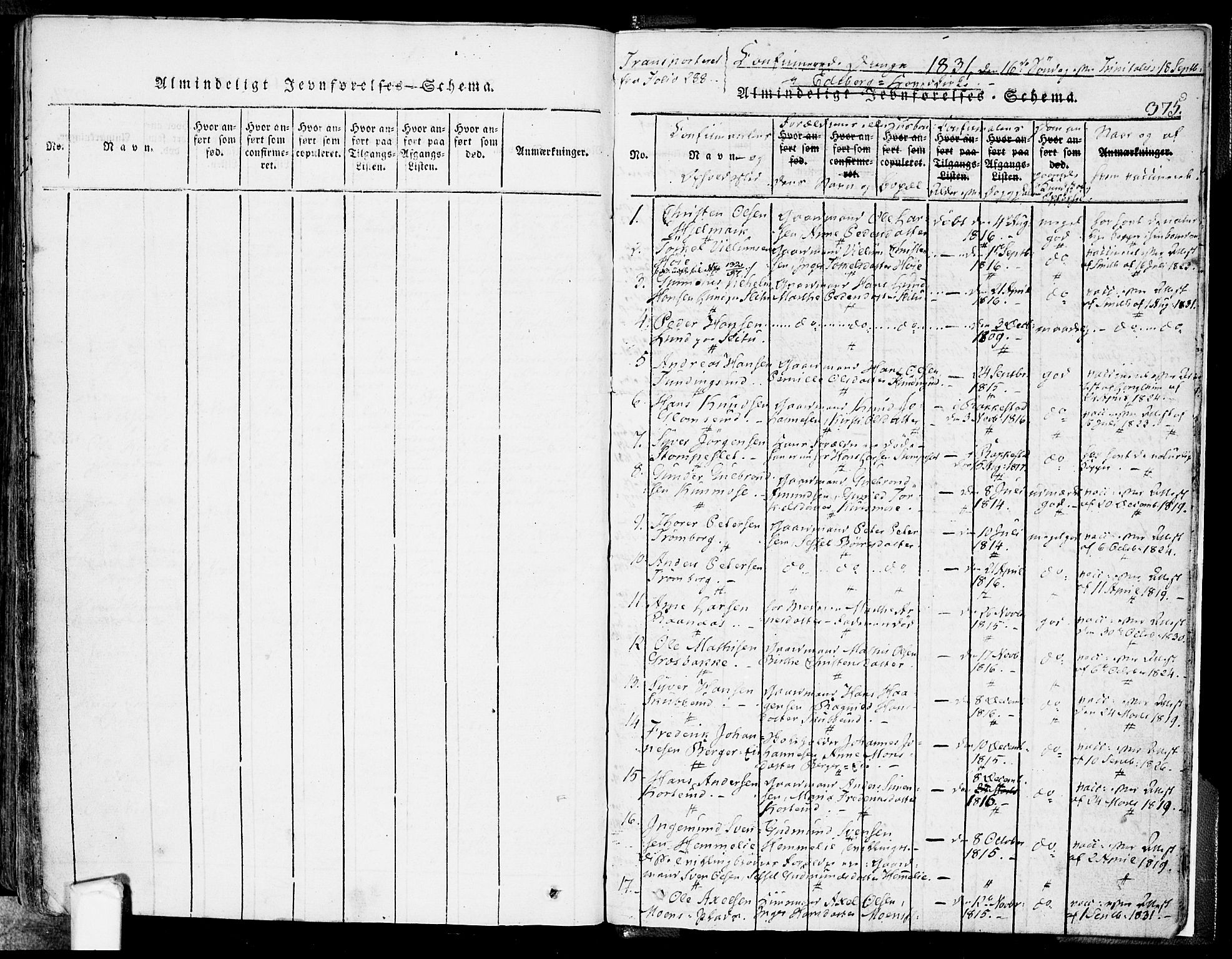 Eidsberg prestekontor Kirkebøker, SAO/A-10905/F/Fa/L0007: Parish register (official) no. I 7, 1814-1832, p. 375