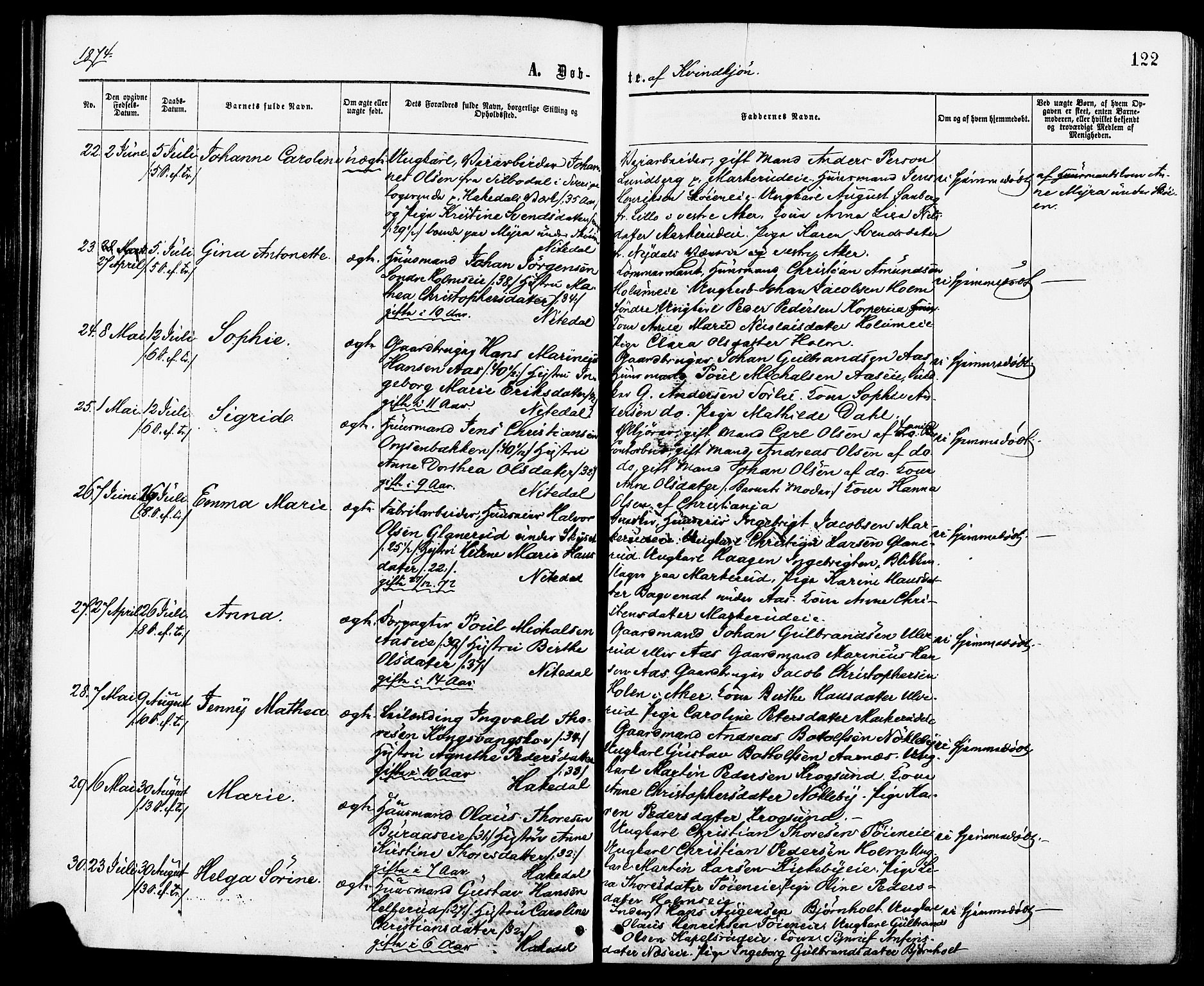 Nittedal prestekontor Kirkebøker, SAO/A-10365a/F/Fa/L0006: Parish register (official) no. I 6, 1863-1878, p. 122