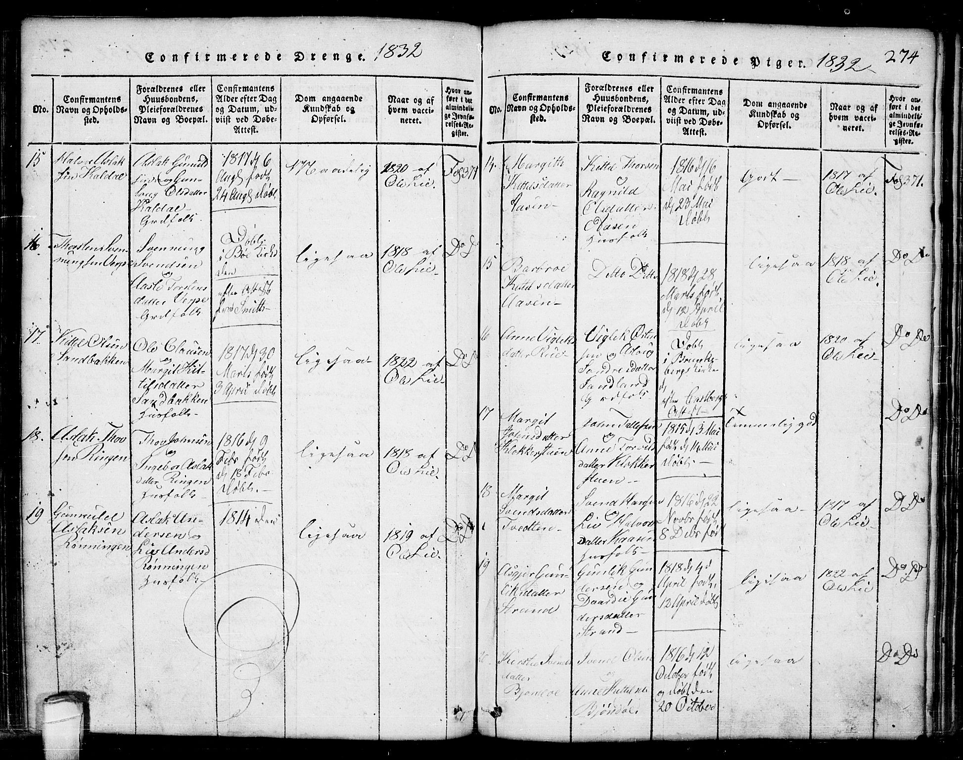 Seljord kirkebøker, SAKO/A-20/G/Ga/L0001: Parish register (copy) no. I 1, 1815-1854, p. 274