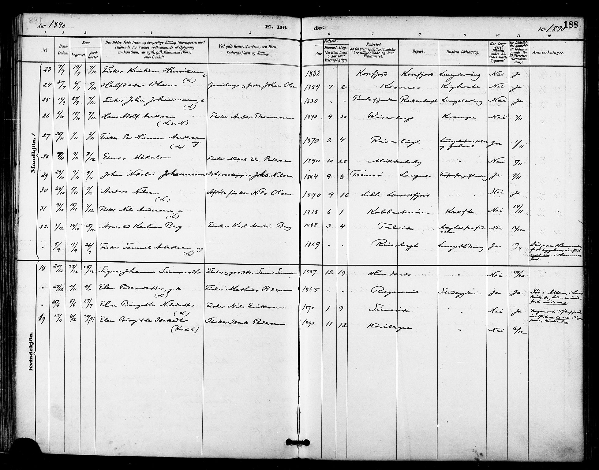 Talvik sokneprestkontor, AV/SATØ-S-1337/H/Ha/L0013kirke: Parish register (official) no. 13, 1886-1897, p. 188