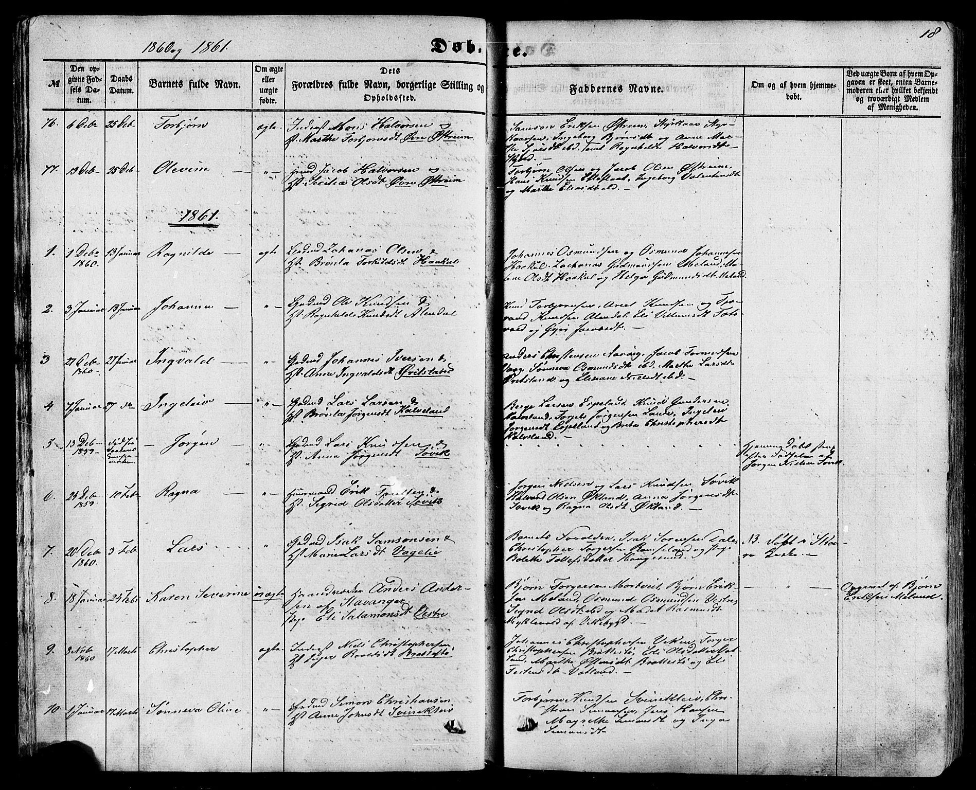 Skjold sokneprestkontor, AV/SAST-A-101847/H/Ha/Haa/L0008: Parish register (official) no. A 8, 1856-1882, p. 18