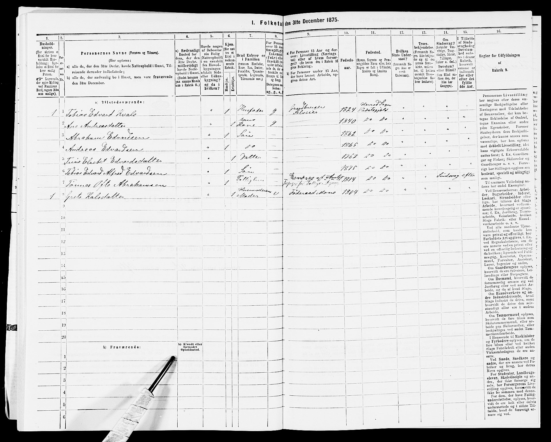 SAK, 1875 census for 1039P Herad, 1875, p. 323