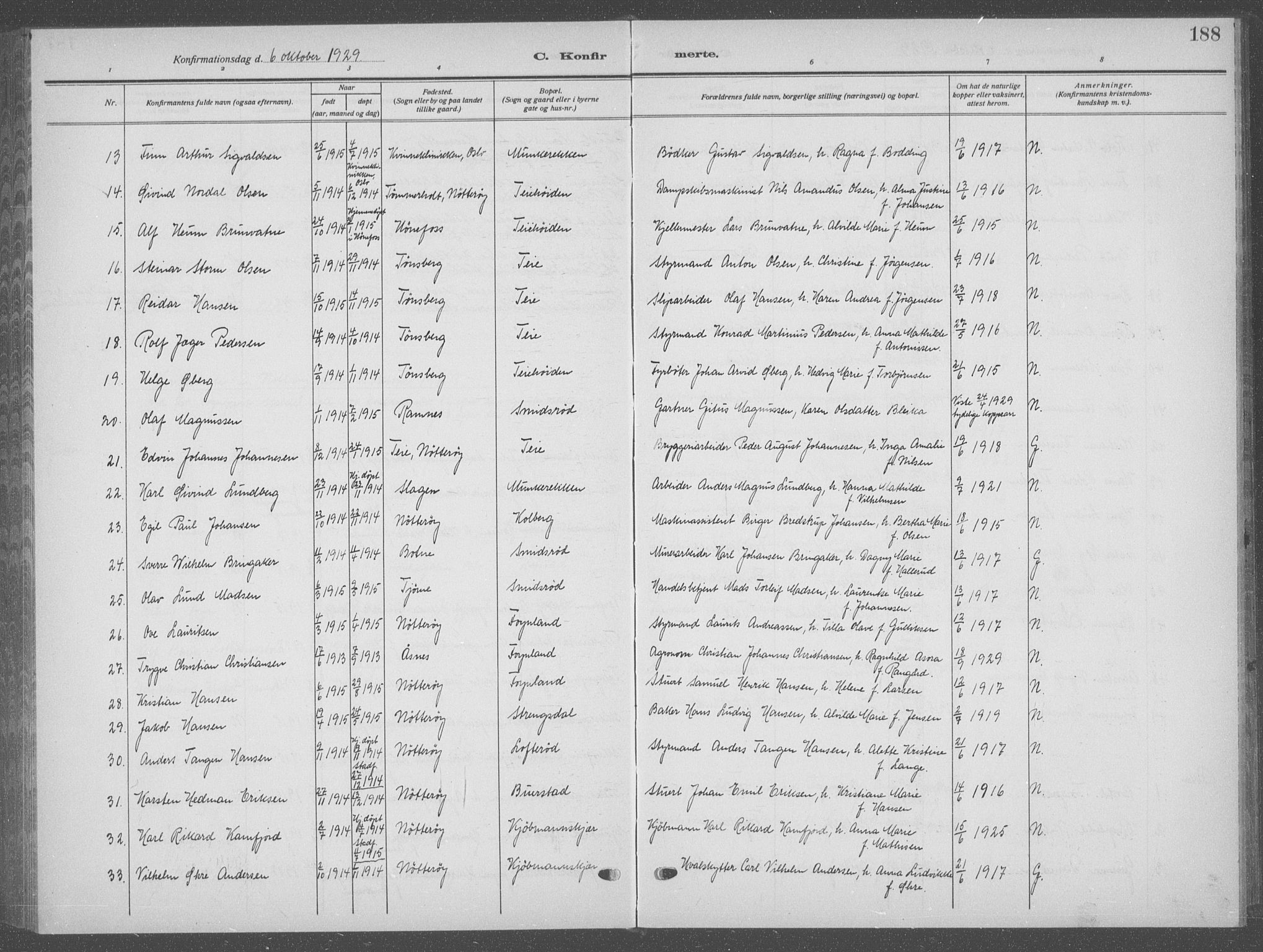 Nøtterøy kirkebøker, AV/SAKO-A-354/G/Ga/L0006: Parish register (copy) no. I 6, 1925-1939, p. 188