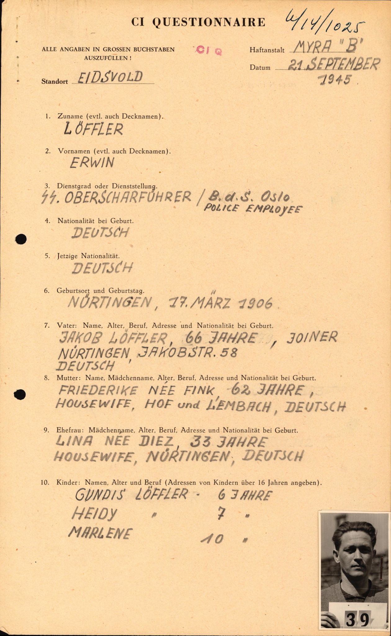 Forsvaret, Forsvarets overkommando II, AV/RA-RAFA-3915/D/Db/L0020: CI Questionaires. Tyske okkupasjonsstyrker i Norge. Tyskere., 1945-1946, p. 502