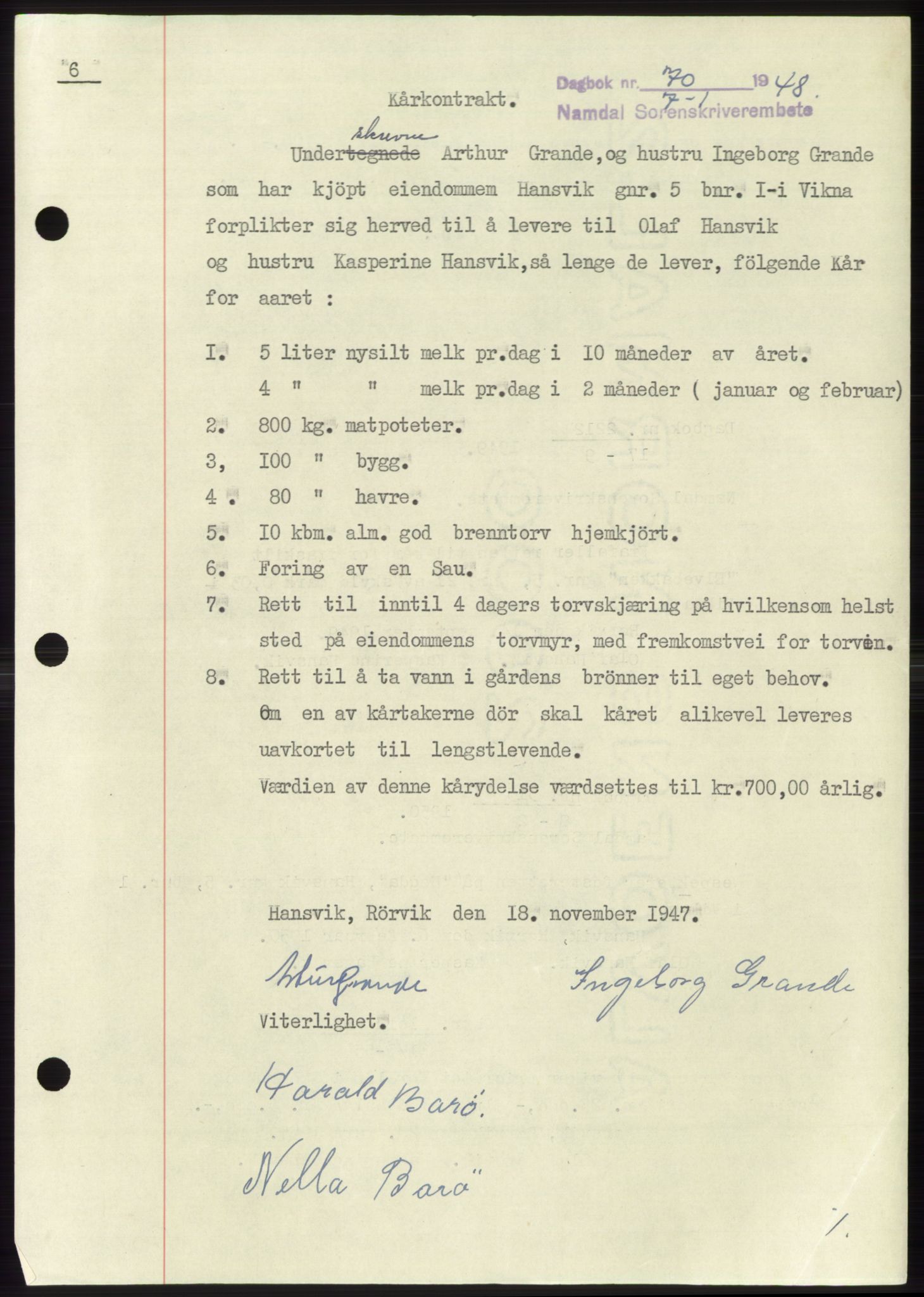 Namdal sorenskriveri, SAT/A-4133/1/2/2C: Mortgage book no. -, 1947-1948, Diary no: : 70/1948