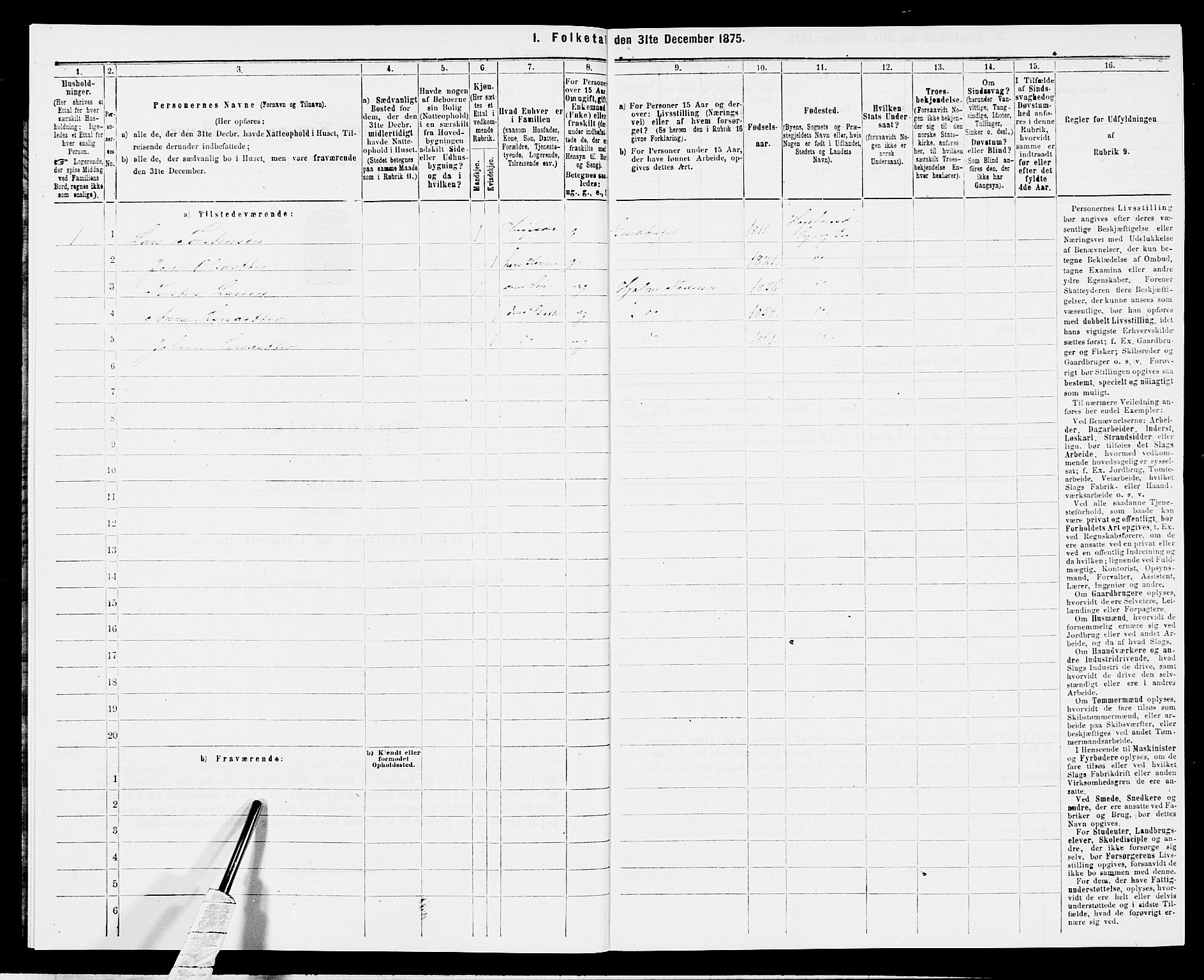 SAK, 1875 census for 1034P Hægebostad, 1875, p. 49