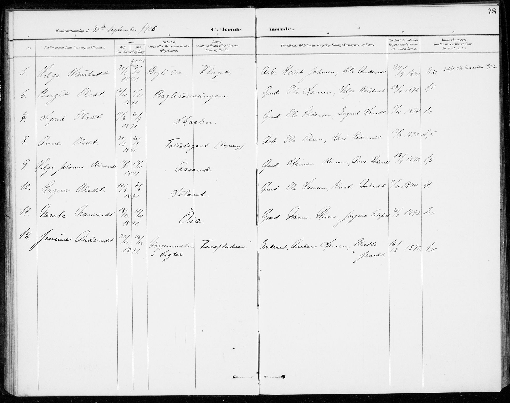 Sigdal kirkebøker, SAKO/A-245/F/Fc/L0002: Parish register (official) no. III 2, 1894-1911, p. 78