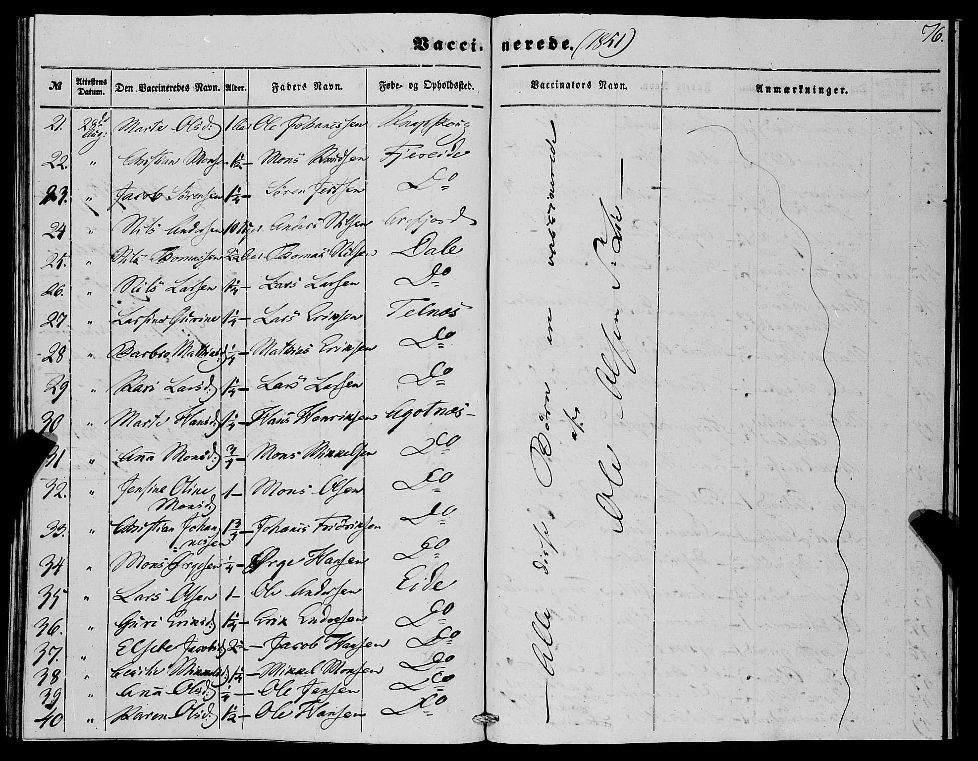 Fjell sokneprestembete, AV/SAB-A-75301/H/Haa: Parish register (official) no. A 4, 1851-1870, p. 76