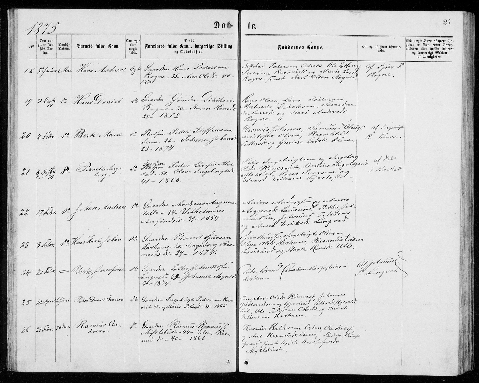 Ministerialprotokoller, klokkerbøker og fødselsregistre - Møre og Romsdal, AV/SAT-A-1454/536/L0509: Parish register (copy) no. 536C04, 1871-1881, p. 27