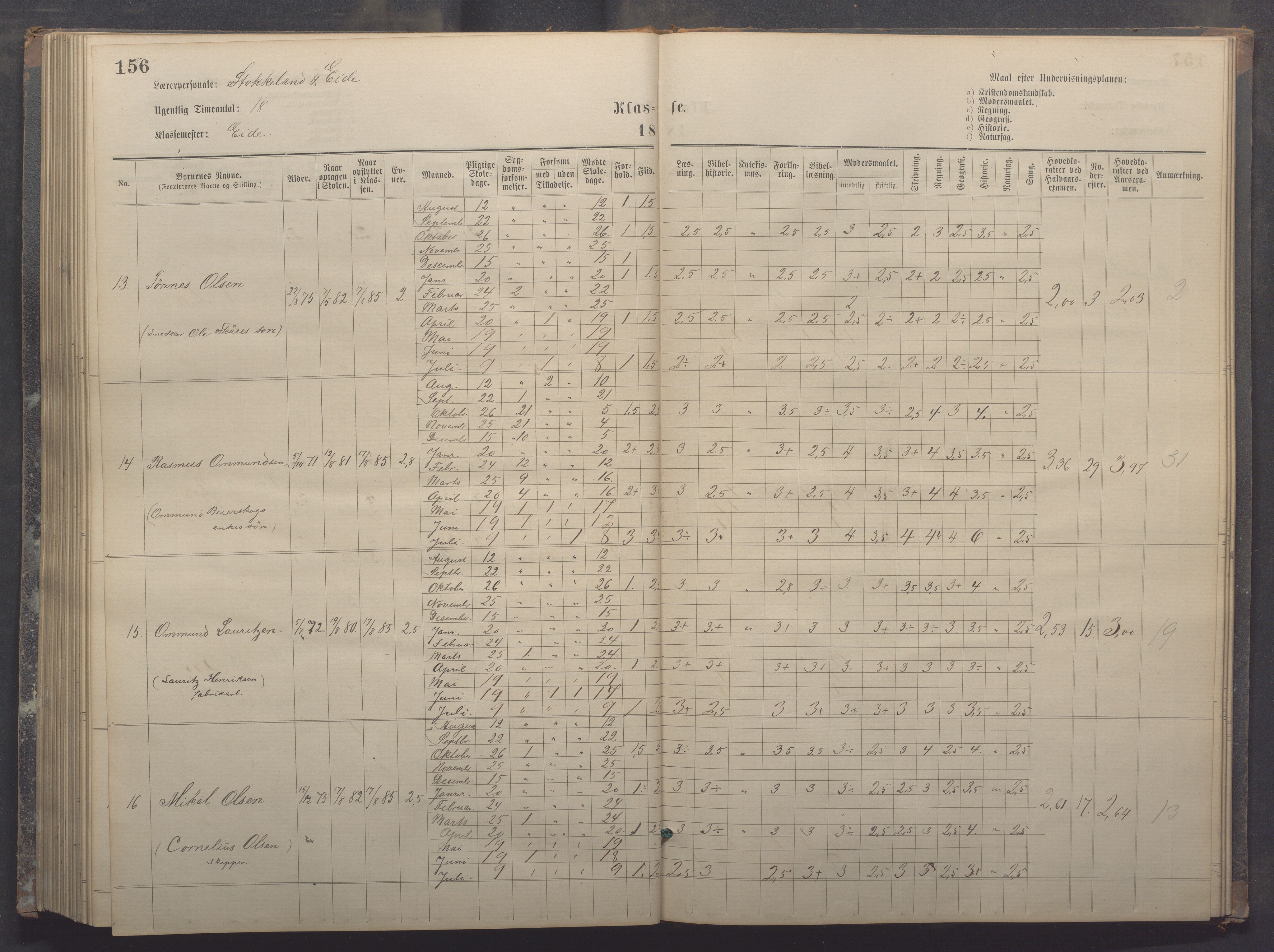 Egersund kommune (Ladested) - Egersund almueskole/folkeskole, IKAR/K-100521/H/L0017: Skoleprotokoll - Almueskolen, 5./6. klasse, 1877-1887, p. 156