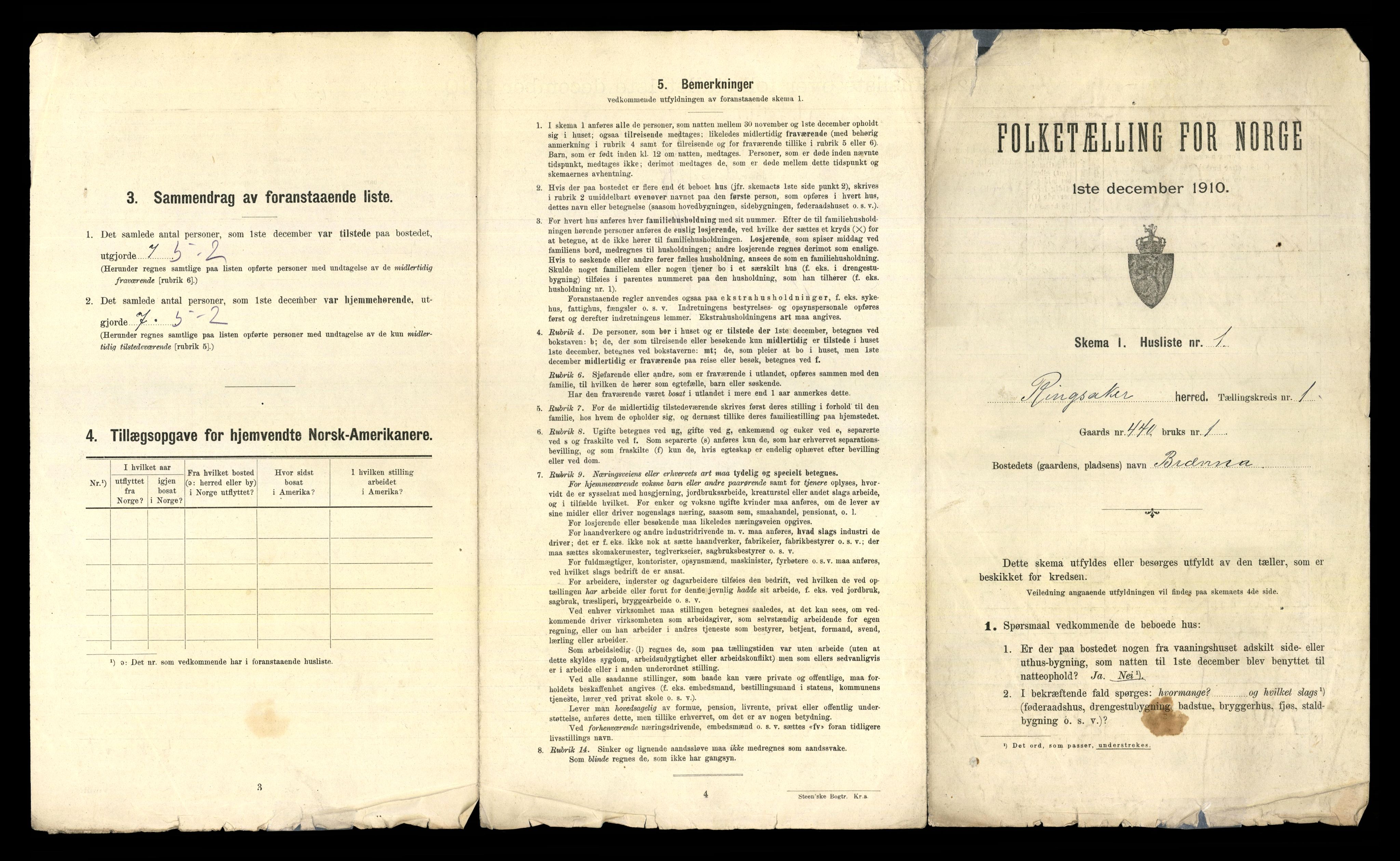 RA, 1910 census for Ringsaker, 1910, p. 101