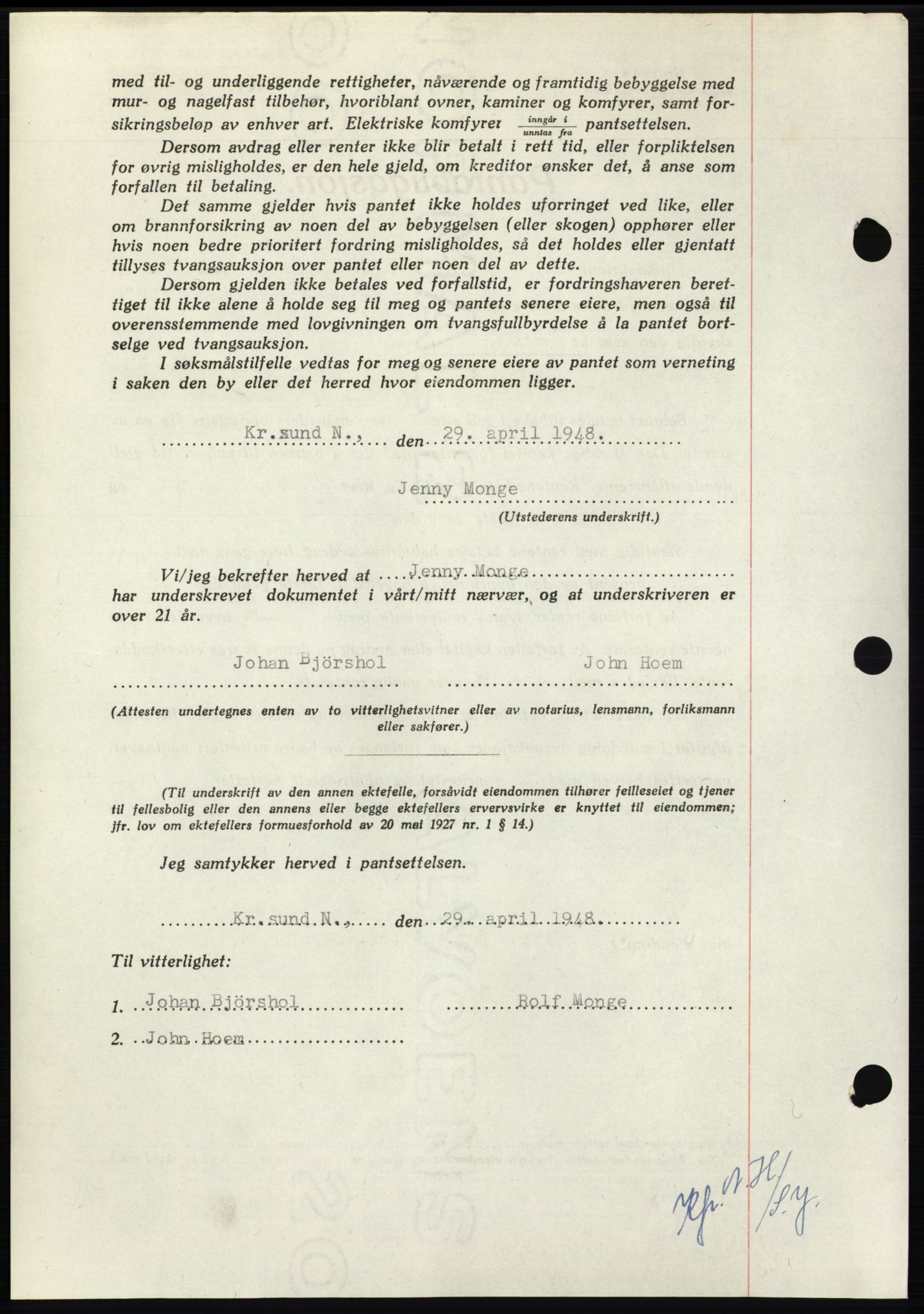 Nordmøre sorenskriveri, AV/SAT-A-4132/1/2/2Ca: Mortgage book no. B98, 1948-1948, Diary no: : 1180/1948