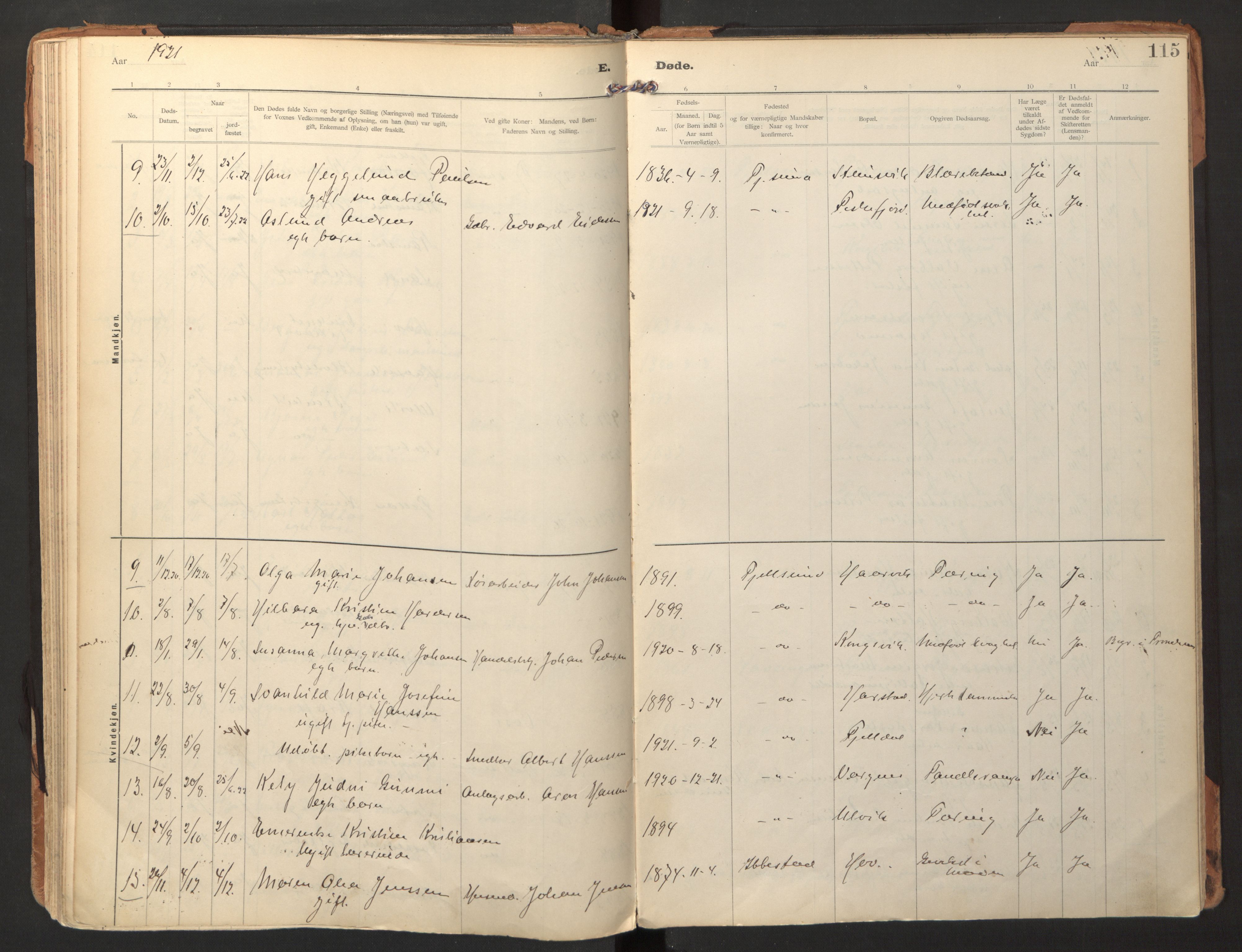 Ministerialprotokoller, klokkerbøker og fødselsregistre - Nordland, AV/SAT-A-1459/865/L0928: Parish register (official) no. 865A06, 1913-1926, p. 115