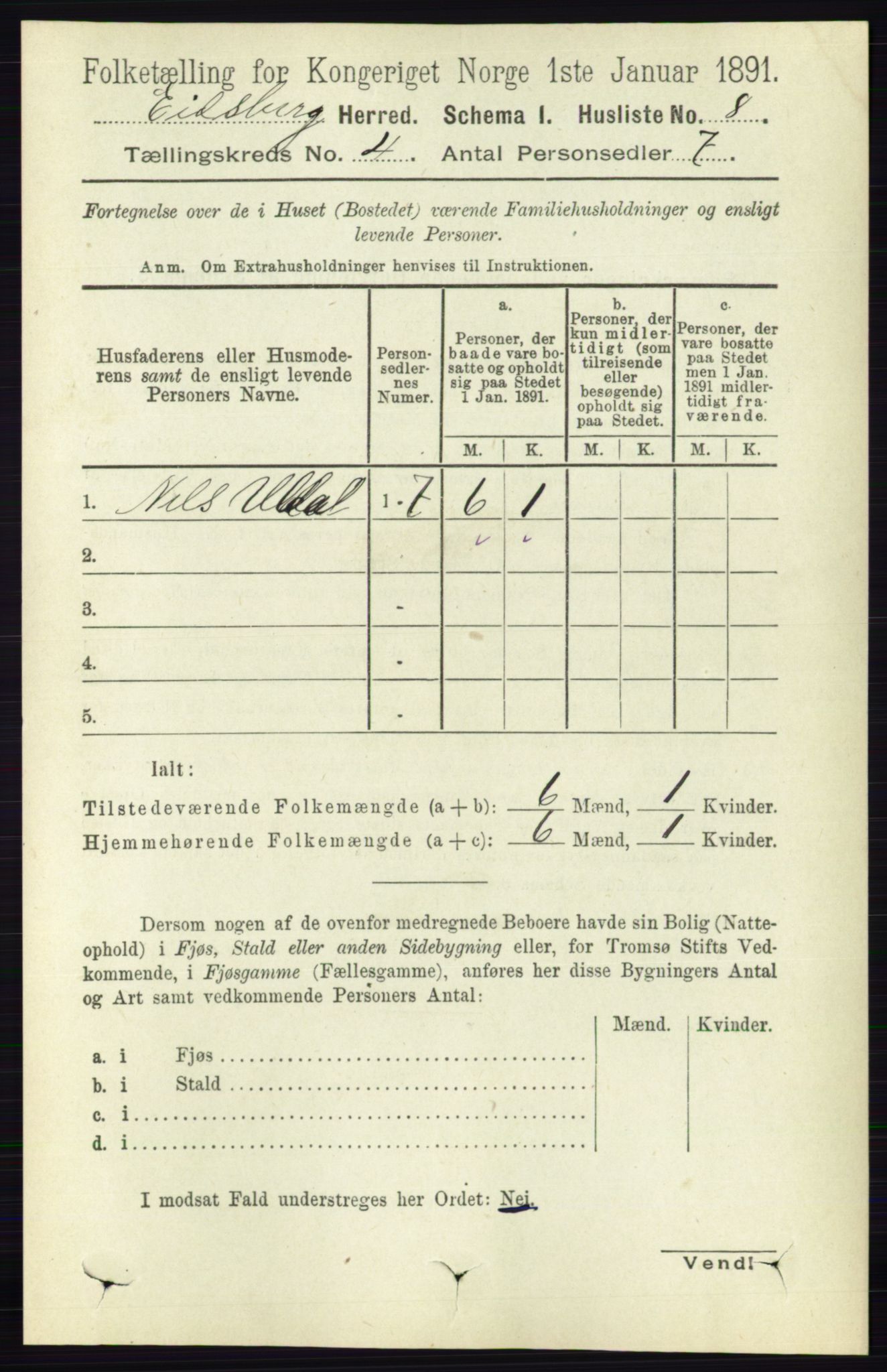 RA, 1891 census for 0125 Eidsberg, 1891, p. 2278